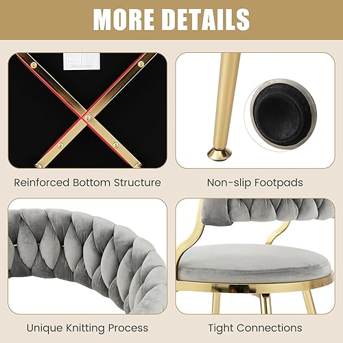 Miniatura 6 de GOFLAME Juego de 4 sillas de comedor de terciopelo, sillas de ocio tapizadas con patas de metal dorado, asientos de relleno de esponja, sillas