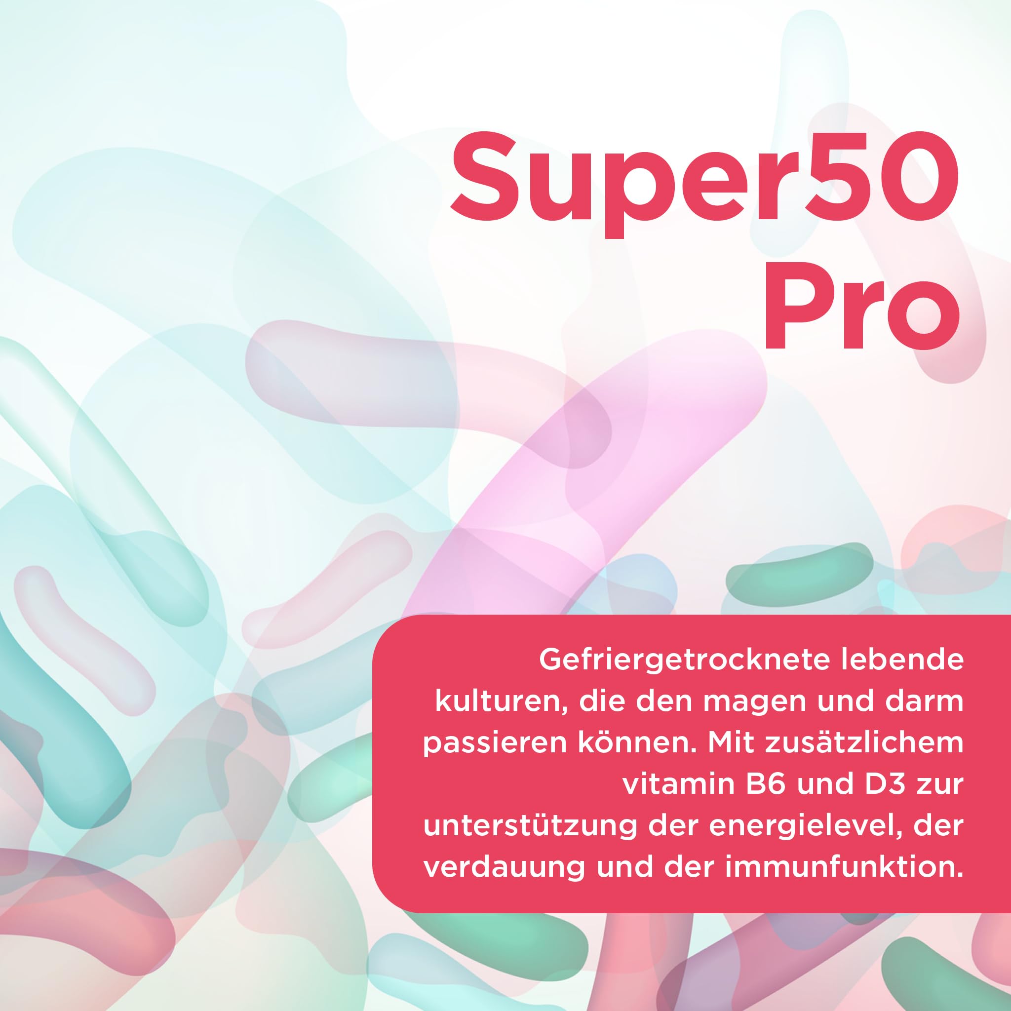 Healthspan Super50 Probiotikum | Unterstützung für eine gesunde Darmflora mit Vitamin D3 und Calcium | Reduziert Müdigkeit mit Vitamin B6 | Hochwertige Formel | Laktosefrei | Vegetarisch | 60 Kapseln