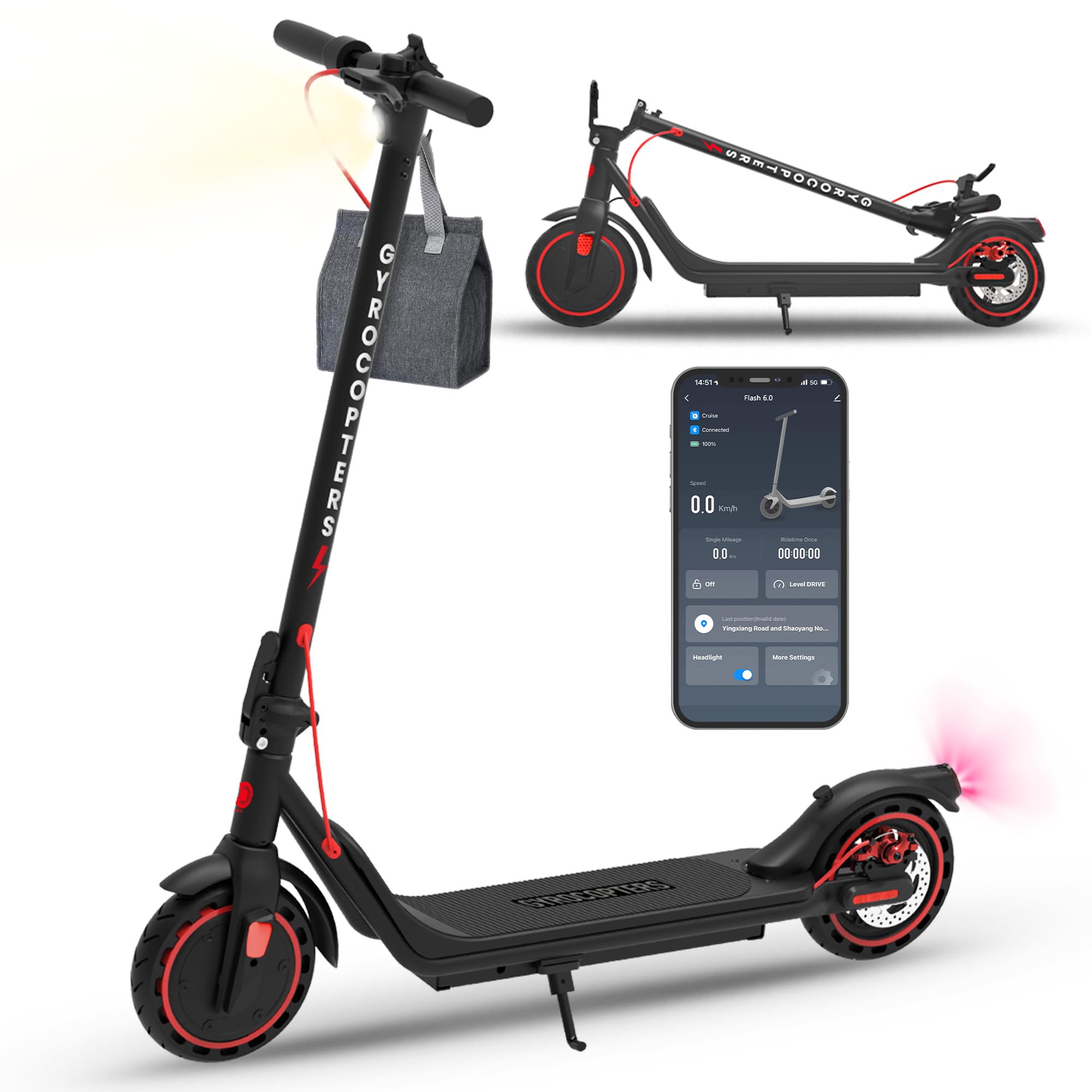 Gyrocopters Electric Scooters for Adults & Teens 2026 Flash 6.0/FlashX/Plaid3.0 | 350W/850W Speed 30km/h Upto 30km, Smart Anti-Theft Lock APP, LED Light, Cruise, 8.5/10" Foldable Escooter, UL2272 Safe
