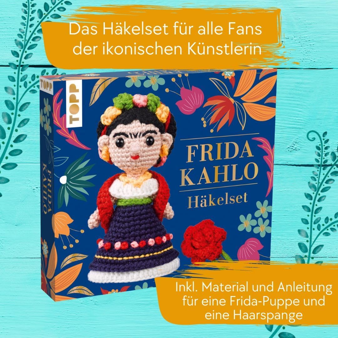 TOPP Frida Kahlo Crochet Set: Crochet Set with Instructions and Material for Frida Kahlo and Hair Clip for DIY Crocheting. Finished Model Approx. 14 cm