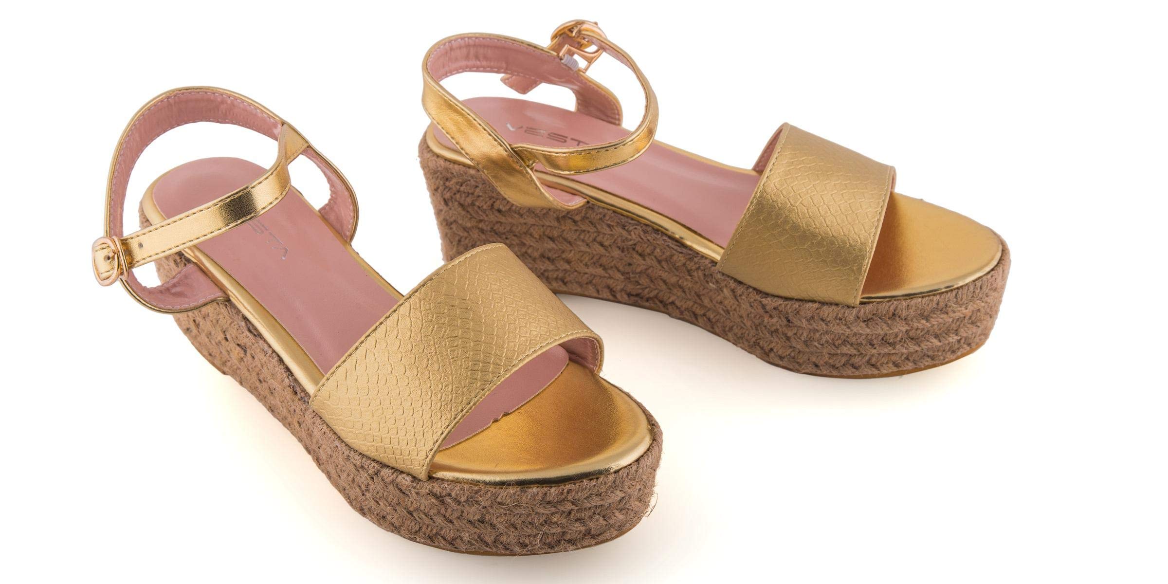 B-Sea Gold Wedge Sandal For Women
