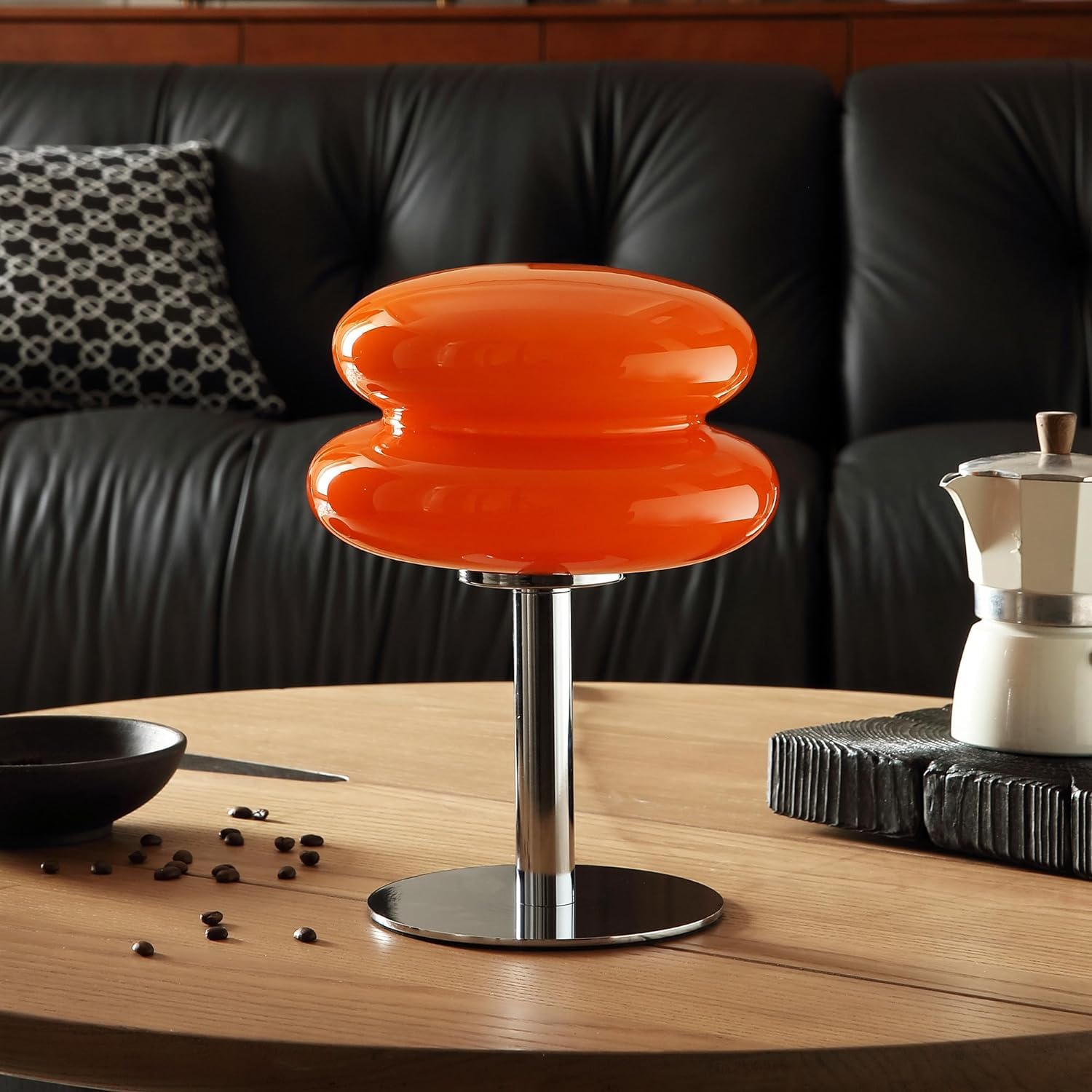 Lámpara de Mesa de Vidrio LED Vintage Lampara de Mesa Tarta de huevo Lámpara Retro Seta Lámpara de Salón Lámpara de mesilla con Cable 3000K/4000K/6000K Lámpara de tarta de huevo Lampara Seta,Naranja