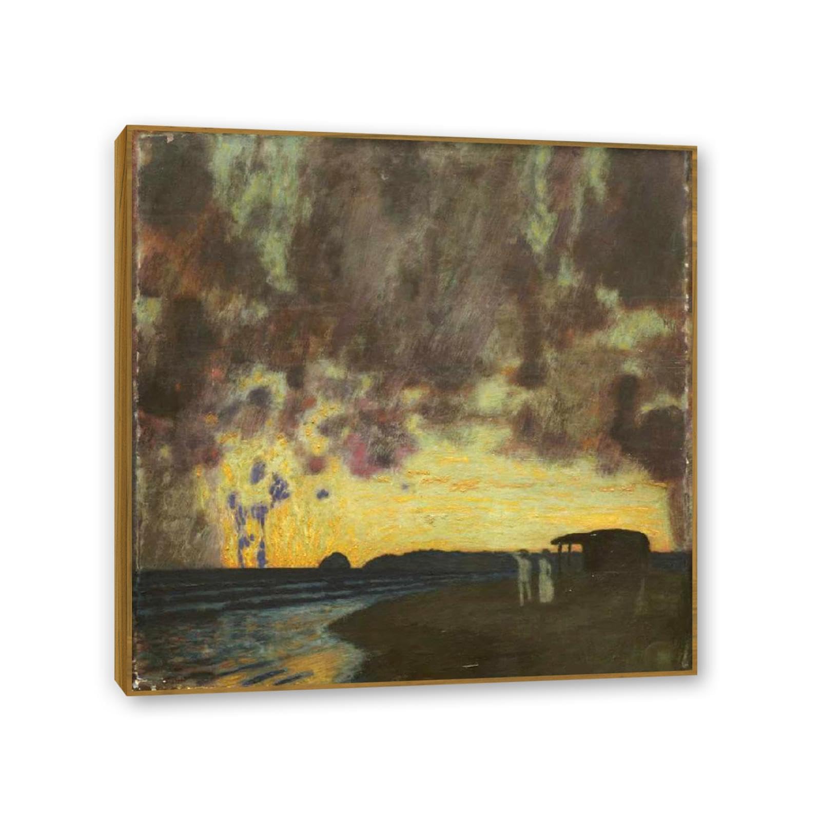 Hau3sh3a Franz von Stuck Wall Art Print Sunset at Sea Famous Giclees Franz Stuck Picture Artwork Wall Decor for Living Room Bathroom Office 30x30cm(12x12in) Teak frame