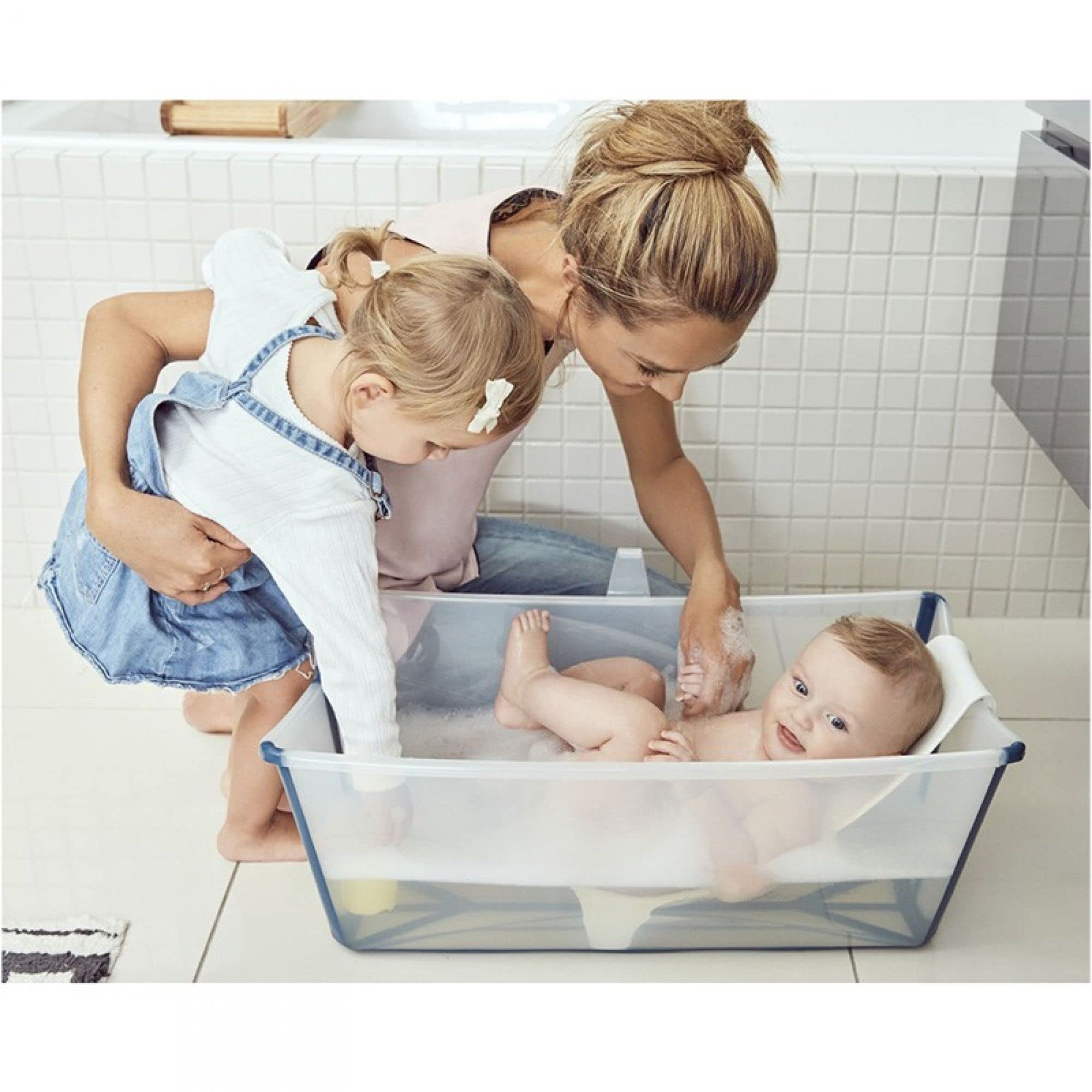 STOKKE® Flexi Bath® XL - Bañera grande para bebés, párvulos y niños - Extremadamente ligera y plegable - Color: verde transparente