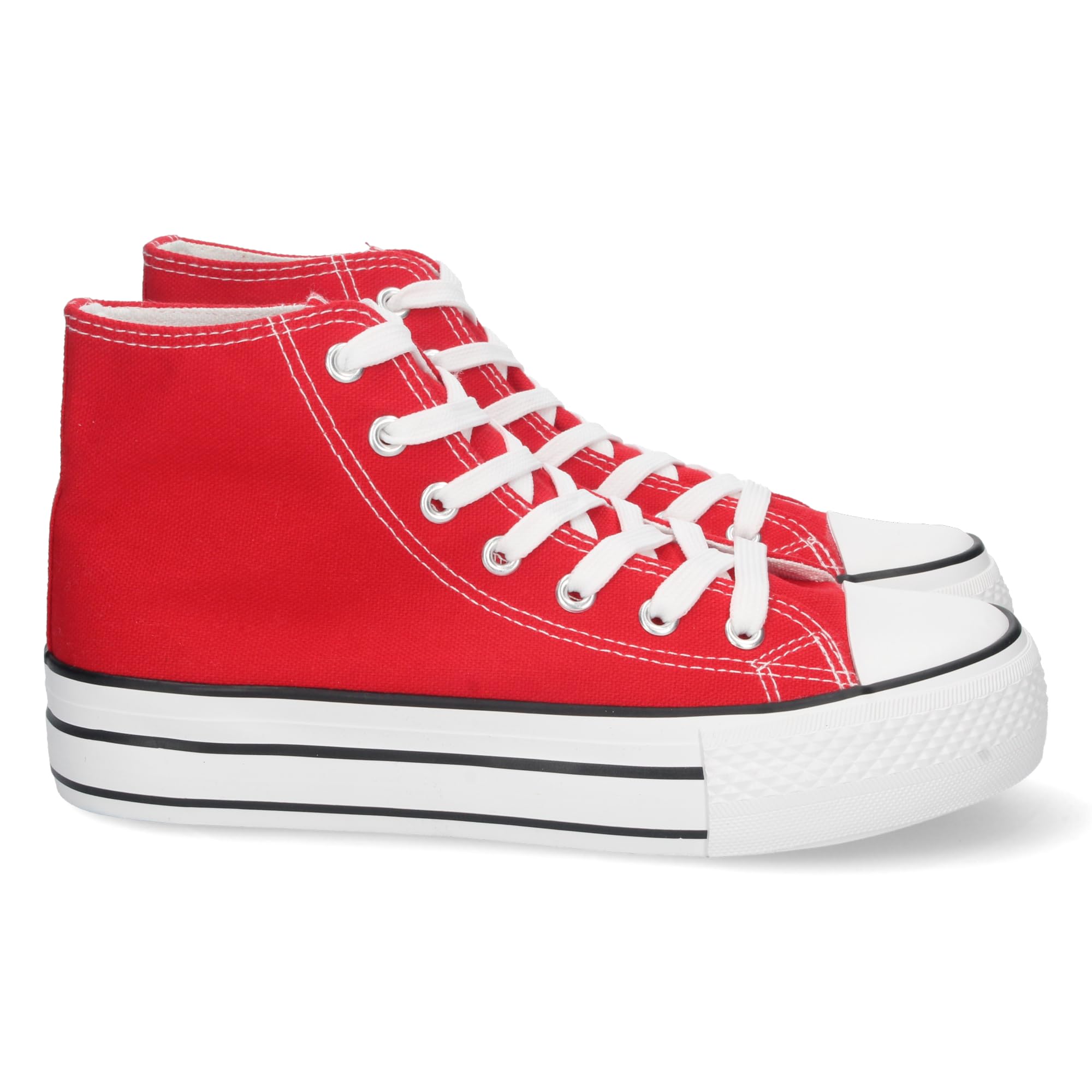 shoes&blues.es Zapatilla Abotinada de Mujer, de Doble Suela, Comoda, con Material de Lona, Estilo Bamba Casual, y Cierre de Cordones