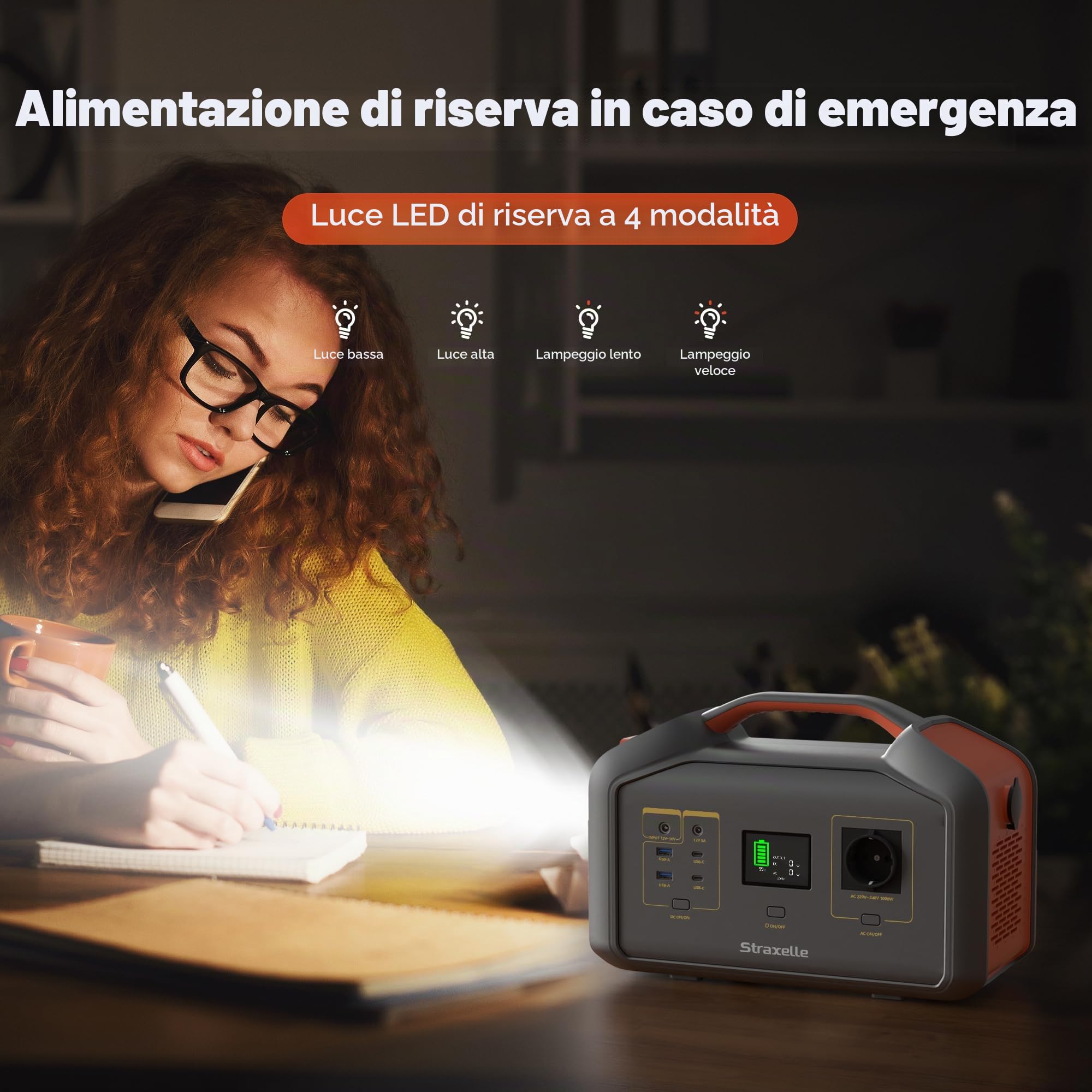 Centrale elettrica portatile 1000 W (picco 2000 W), 808.08 Wh MPPT Generatore solare Batteria 150 W Centrale elettrica portatile da campeggio per feste Generatore elettrico di emergenza