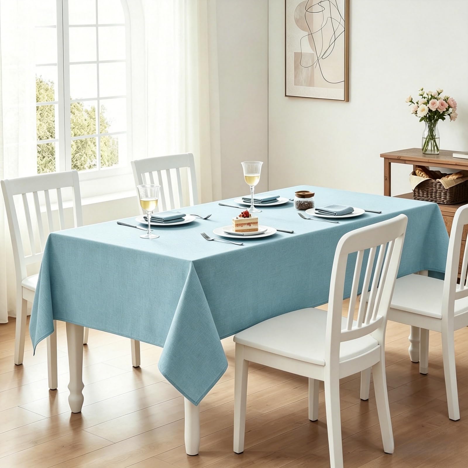 Mantel Mesa Rectangular 95 x 300 cm Antimanchas Lavable, Impermeable Manchas Mantel Durabilidad y Fácil Limpieza para Comedor, Cocina, Cumpleaños, Festivos, Fiesta, Picnic, Azul Cielo