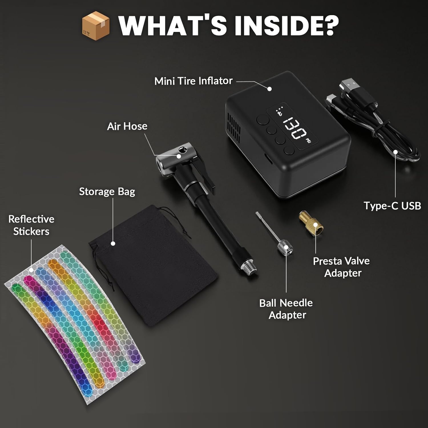 Mini Bike Pump 130PSI, Portable Bicycle Tire Pump with Pressure Gauge, Fast 30S Inflation for MTB/Road/E-Bike, Works with Presta & Schrader Valves, Includes Reflective Stickers - Image 6