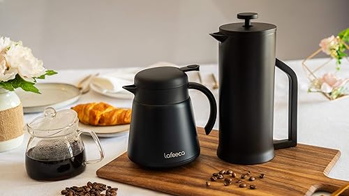 Miniatura 4 de Lafeeca Cafetera de prensa francesa Acero inoxidable de doble pared aislada al vacío Cafetera térmica grande de 34 onzas, 33.8 fl oz, negro mate