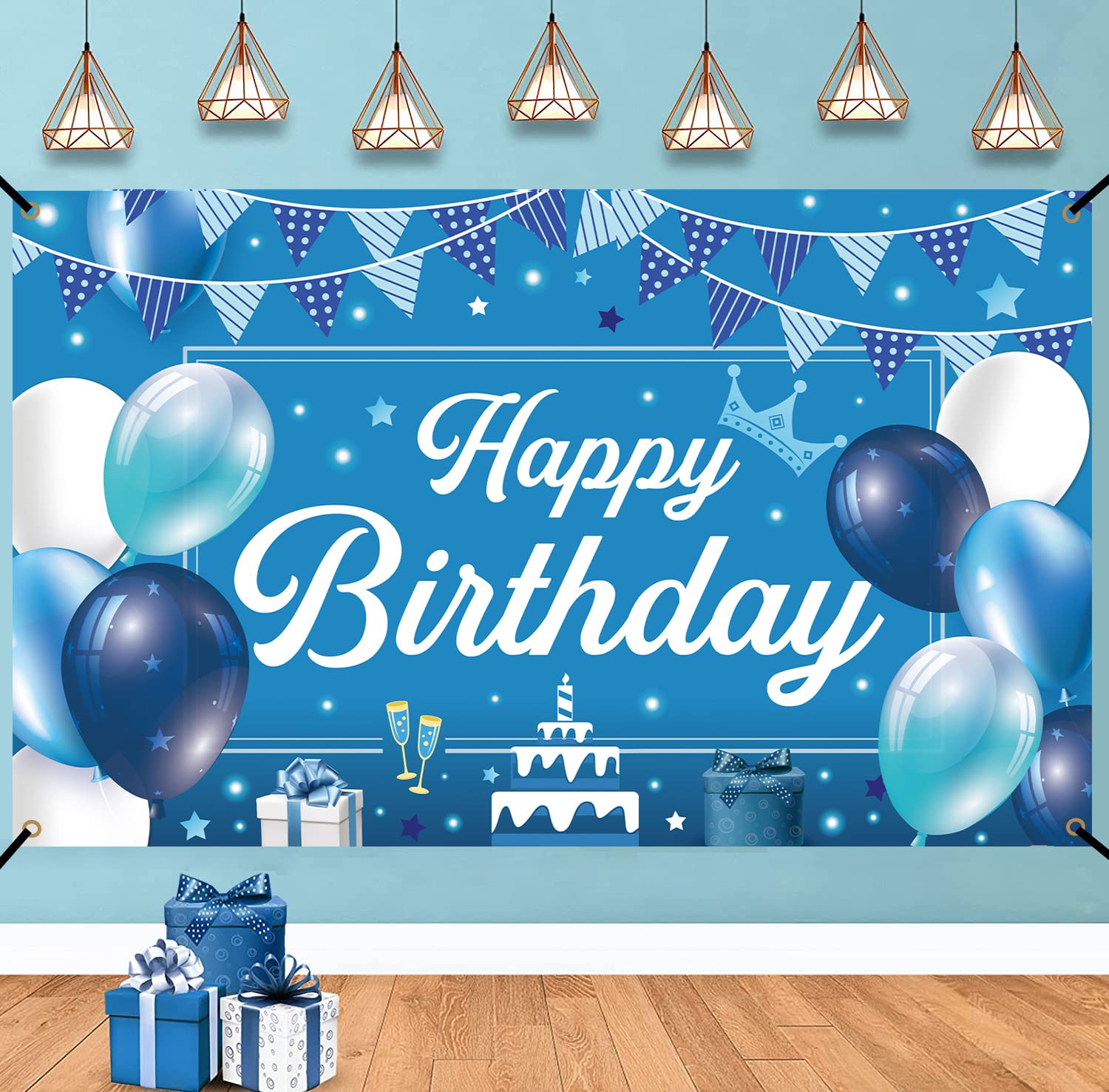 Birthday Backdrop Banner, Happy Birthday Backdrop Party Decorations for Kids Adults, Extra Large Birthday Backdrop and Door Banner Decorations, 70.8 x 43.3 Inches, Blue