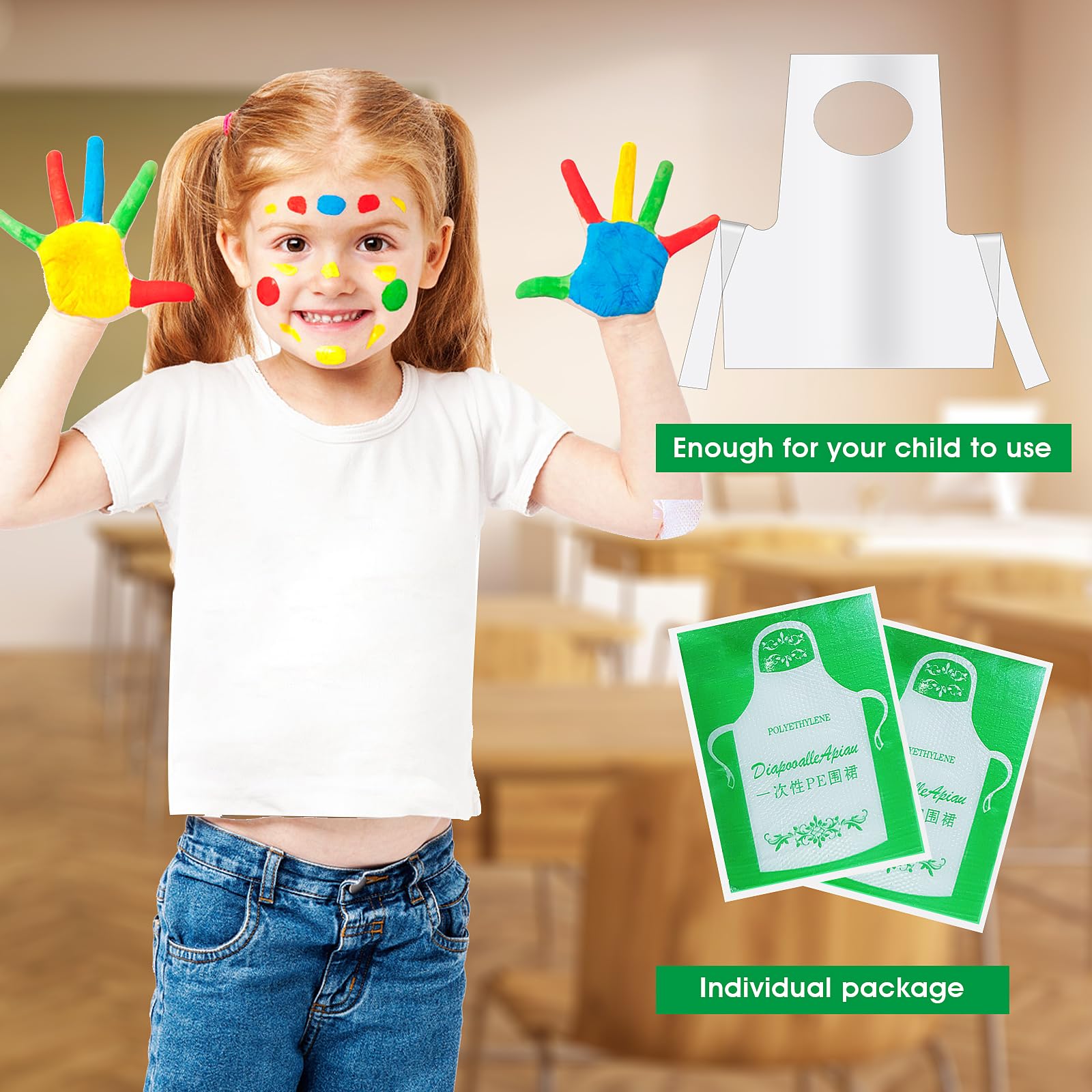 APLZGMG 30 Pieces Disposable Aprons Plastic Aprons for Kids (26 x 22 inches), Small Clear Waterproof Oil Proof Disposable Aprons, Children Kids Disposable Aprons for Painting, Kitchen Cooking 2