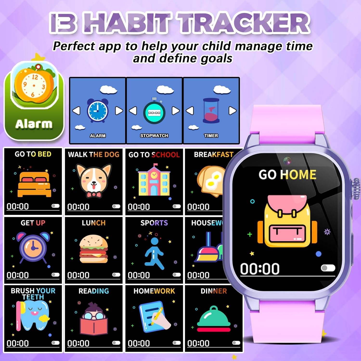 Kids Smart Watches for Girls Boys Toys Ages 4-12 with 30+ Games Video Recorder Music Alarm Clock Learning Card HD Touchscreen 4 5 6 7 8 Year Olds Birthday Gift