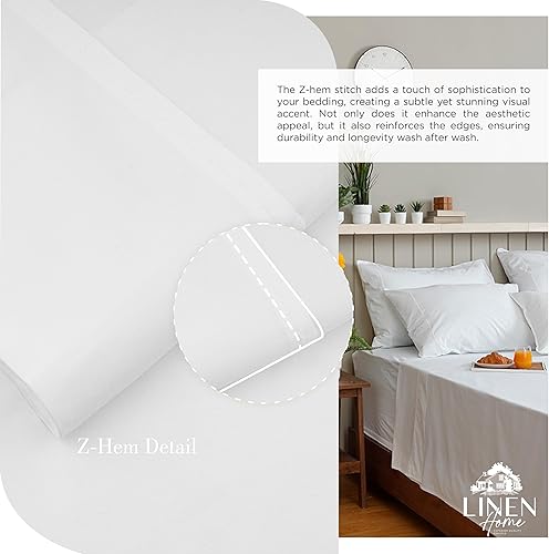 Miniatura 3 de Linen Home Juego de sábanas 100% de percal de algodón, fresco, ligero, sólido, tamaño individual, 3 piezas, 1 sábana encimera, 1 ajustable,