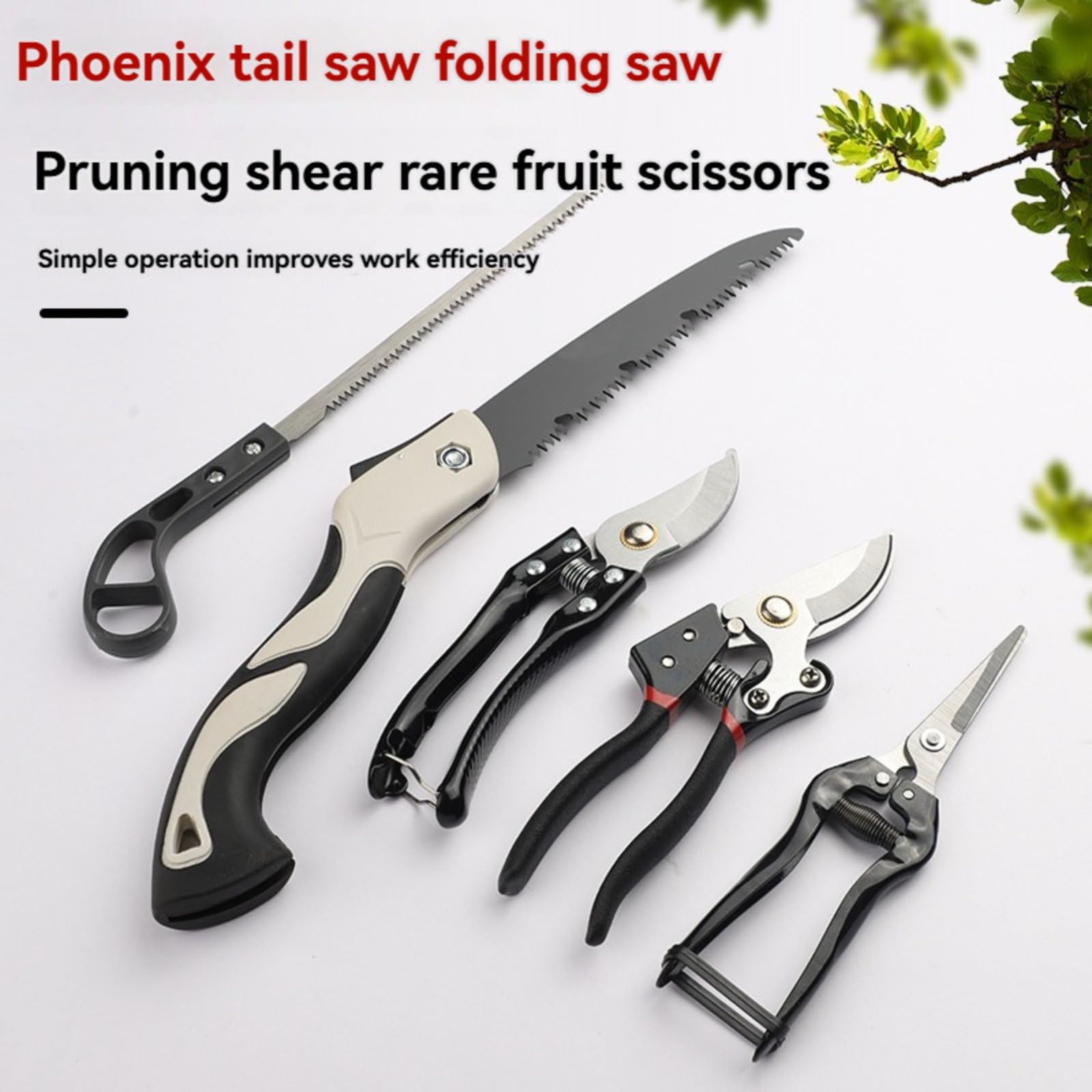 Set di attrezzi da giardinaggio: cesoie da potatura in acciaio inox e sega pieghevole – Ideale per piante in vaso e lavori in giardino; include custodia portatile