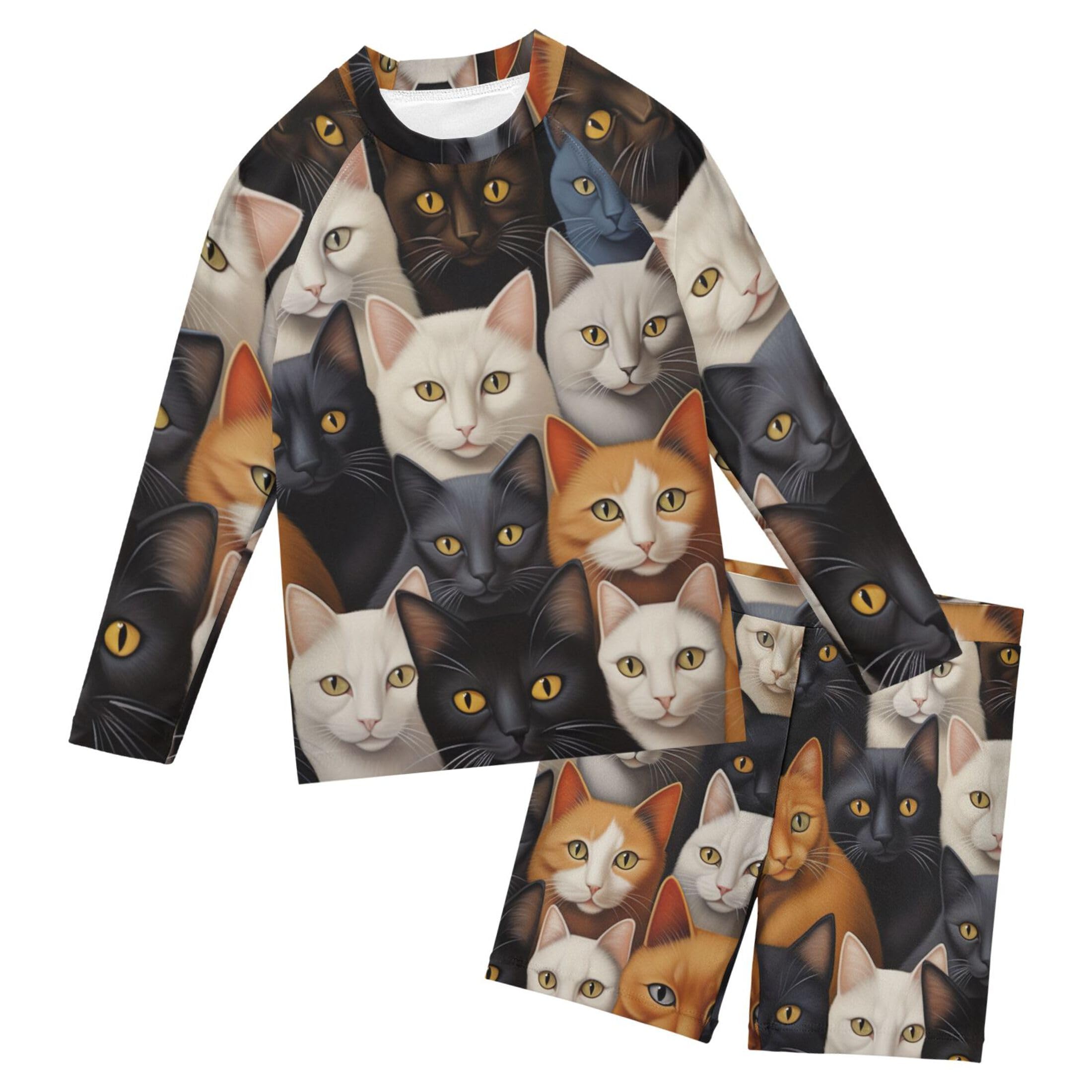 Cat Animal Cute Toddler and Baby Boys' 2-Piece Swimsuit Trunk, Long Sleeve Rashguard Bathing Suit B0402830
