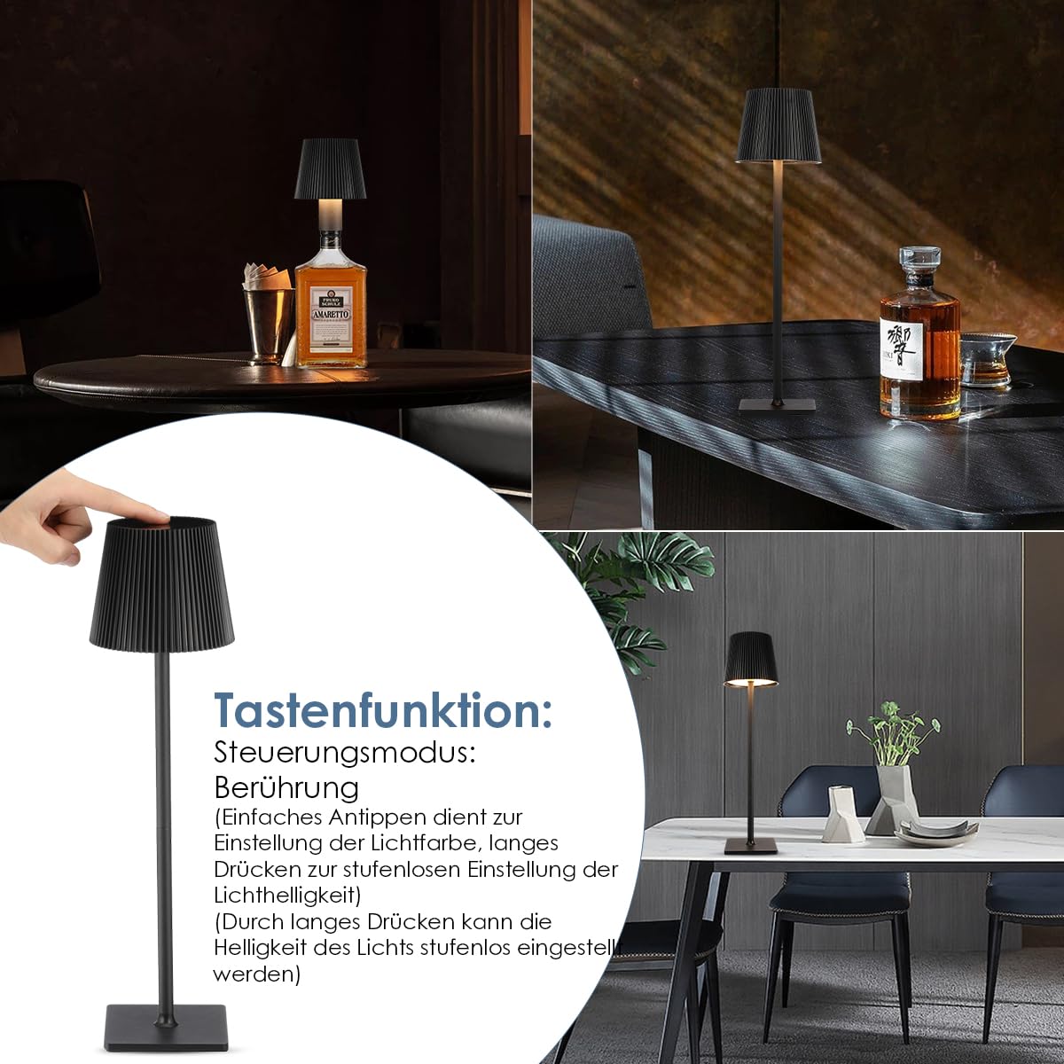 130 cm Stehlampe outdoor LED Tischleuchte für Außen & Innen - kabellose Stehleuchte mit Touchdimmer - dimmbare LED (inkl.) Stehlampe IP54 für Terrasse, Garten, Balkon & Wohnzimmer - schwarz