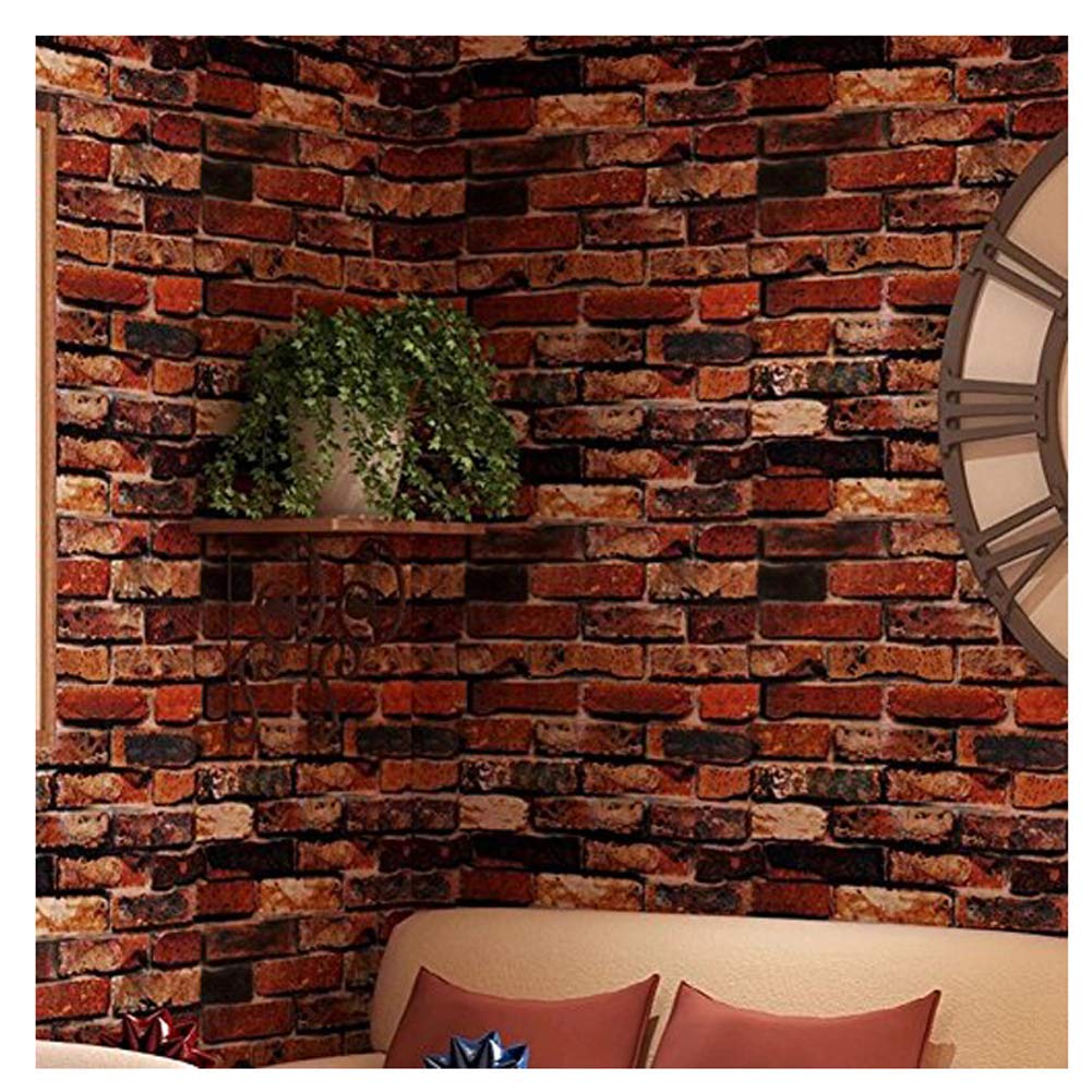JLCORP White Gray Brick Wallpaper Grey Self-Adhesive Wallpaper Home Decoration Peel and Stick Backsplash Wall Panel Door Stickers Christmas Decor (45cmx300cm，17.7" x 118") (Rust Red)