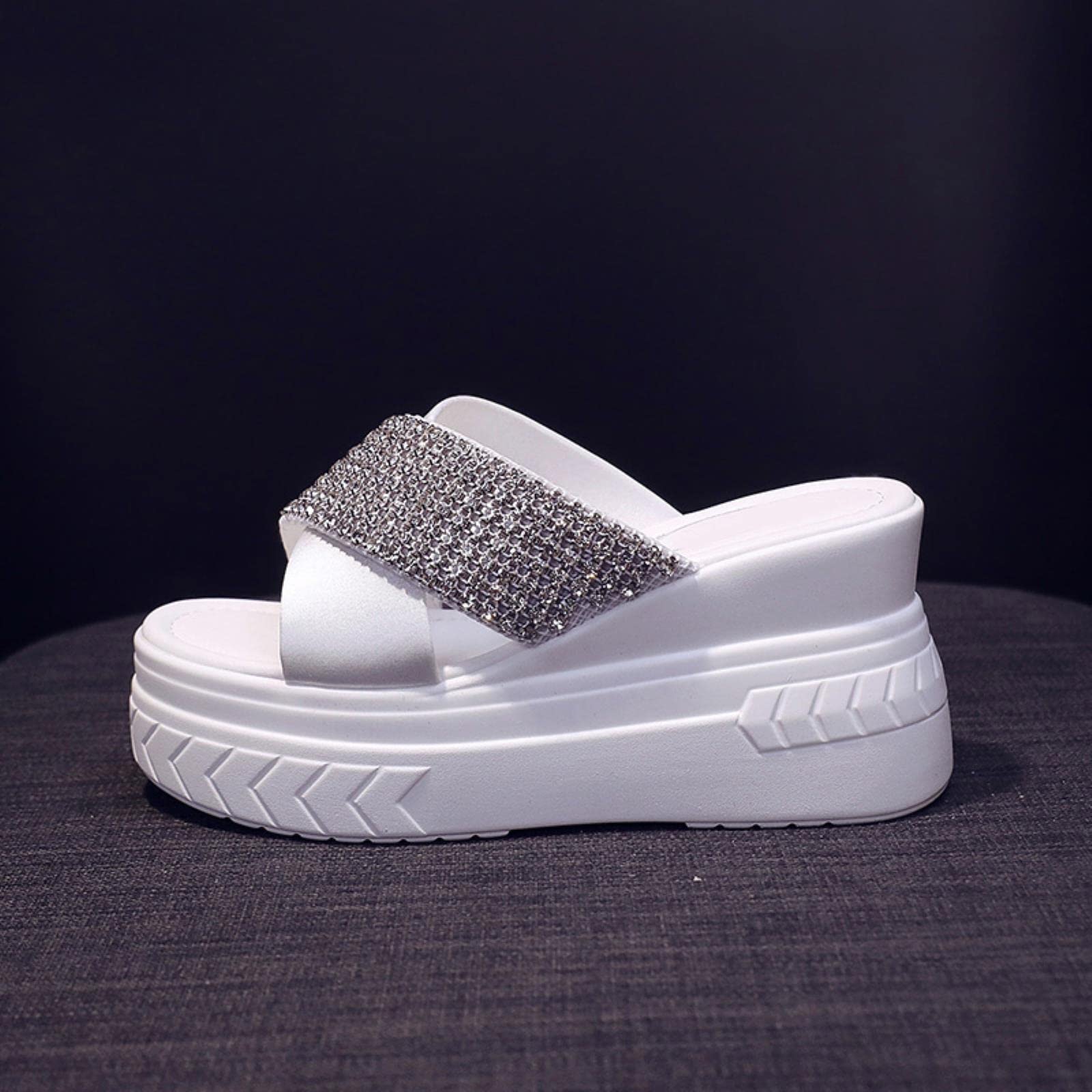Sandalias y sandalias de verano con diamantes de imitación de plataforma blanca para mujer, sandalias de cuña informales, zapatillas de mujer