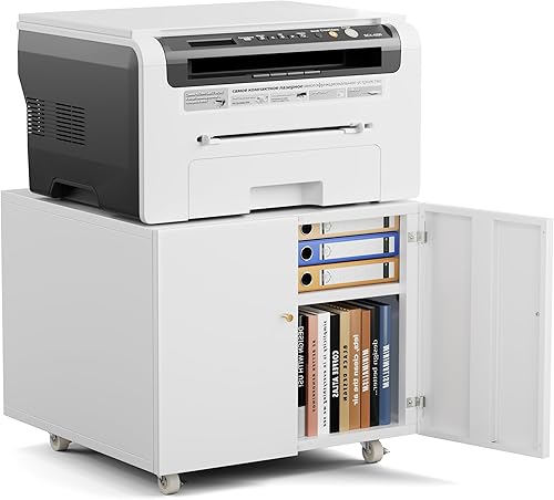 Warmiehomy Soporte de metal para impresora, gabinete de impresora de 24 x 24 x 18 pulgadas con almacenamiento, mesa de impresora móvil con ruedas,