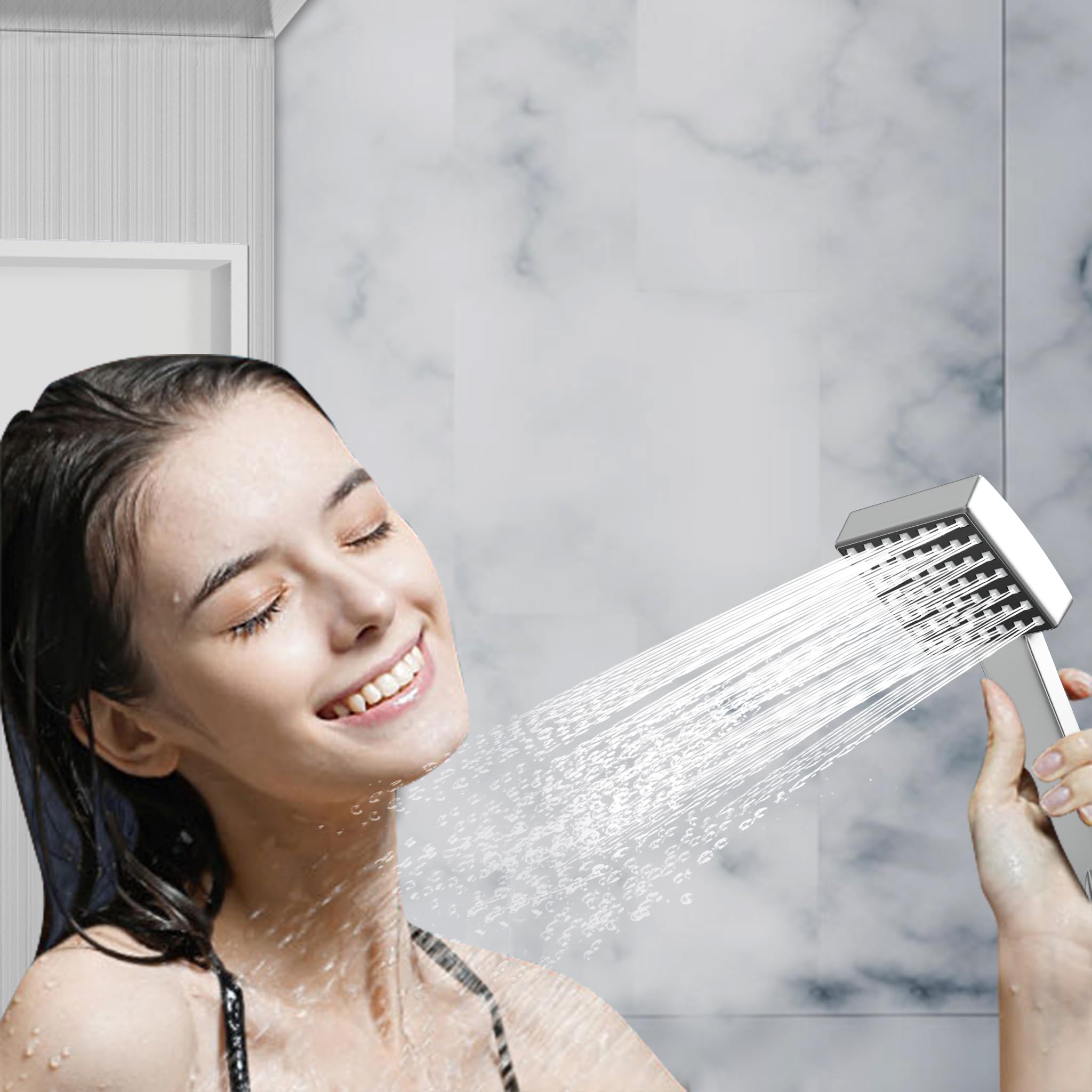 Aufun - Kit di finitura per vasca e doccia in acciaio inox con ripiano e rubinetto, 5 funzioni colonna doccia pioggia e nebbia, 4 ugelli massaggianti a larghezza regolabile, doccetta e ingresso a