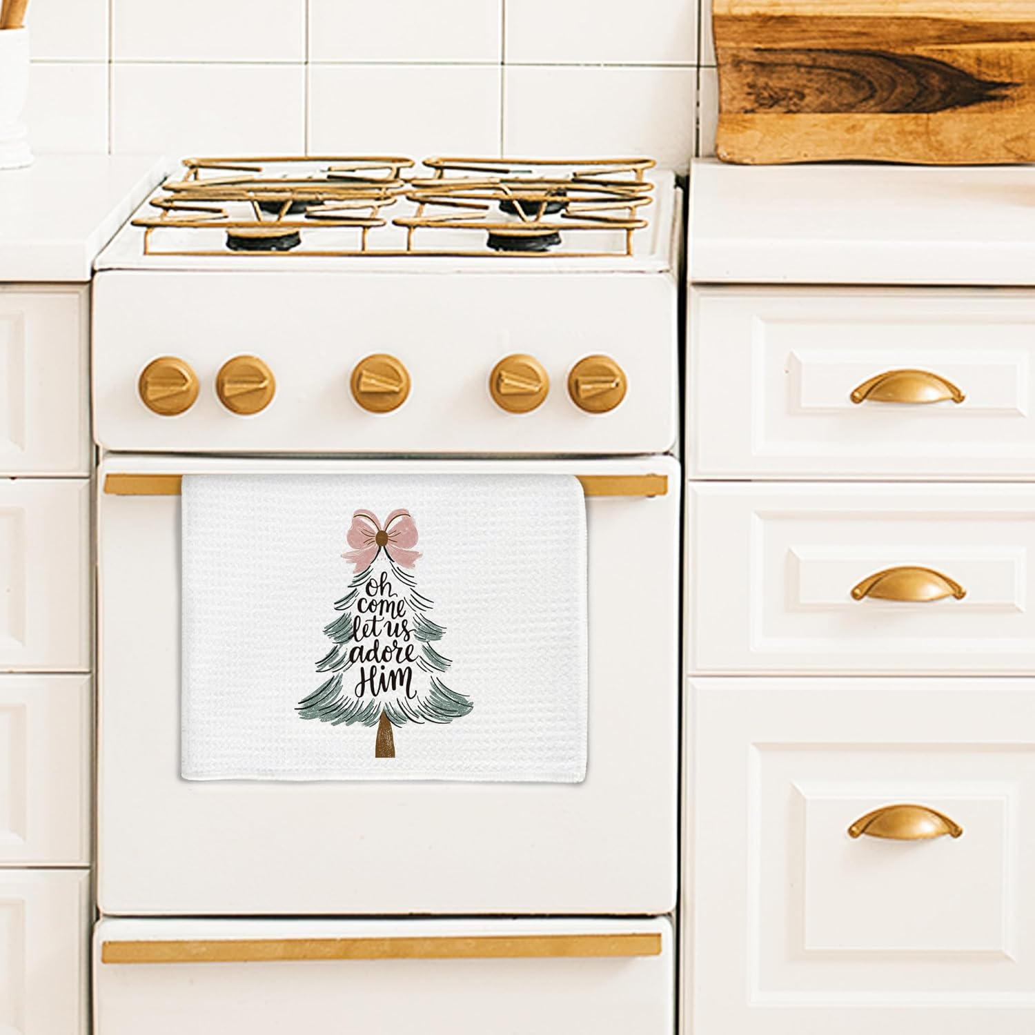 Christian Christmas Tree Kitchen Towels, Religious Christmas Hand Towels for Bathroom Decor, Preppy Pink Bow Winter Xmas Tree Dishcloths Dish Towel for Kitchen 16x24 Inches - Image 3