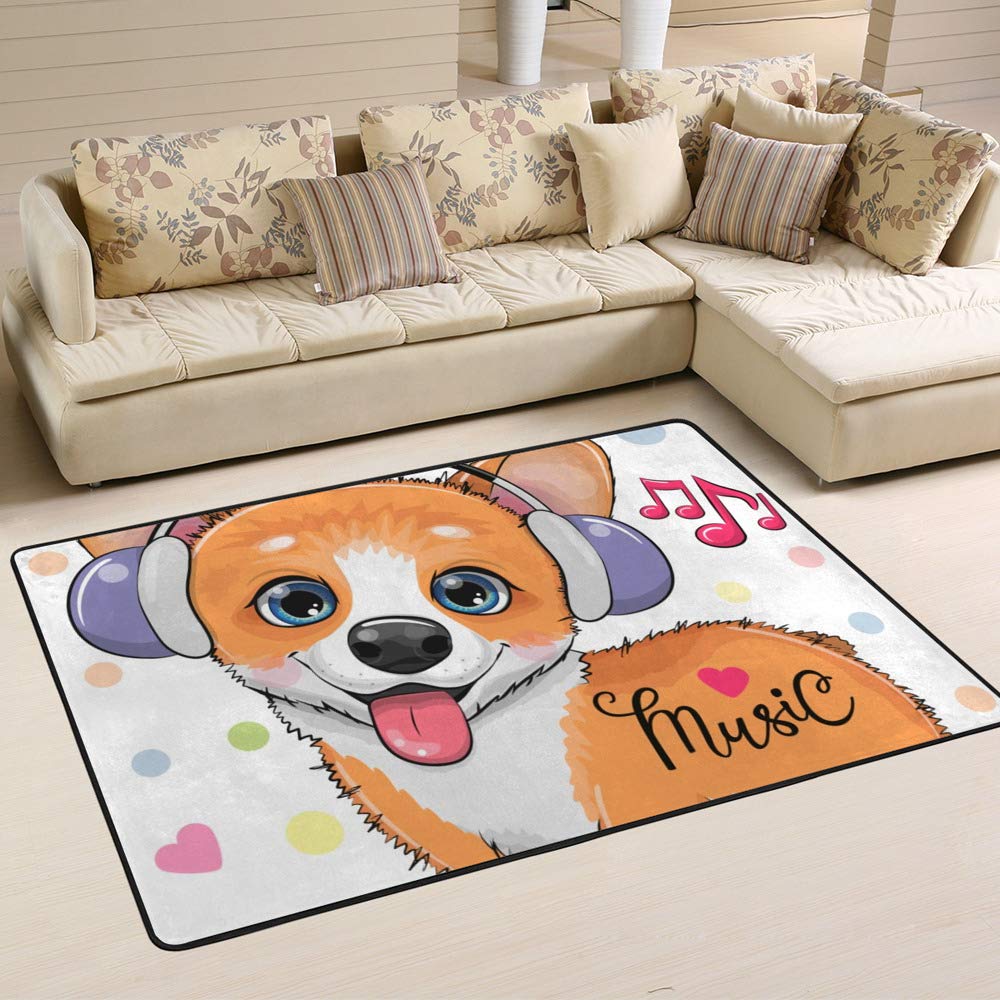 Tapis corgi dessin animé grand tapis de salon 80 x 58 inch aux couleurs vives