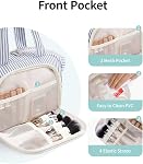 Narwey Wide-Open Sac de toilette Femmes, Sac de voyage rayé, Grand maquillage Cosmétiques Sac Organisateur avec poche humide pour les produits de toilette essentiels de taille Voyage (Greyish Blue Stripe)