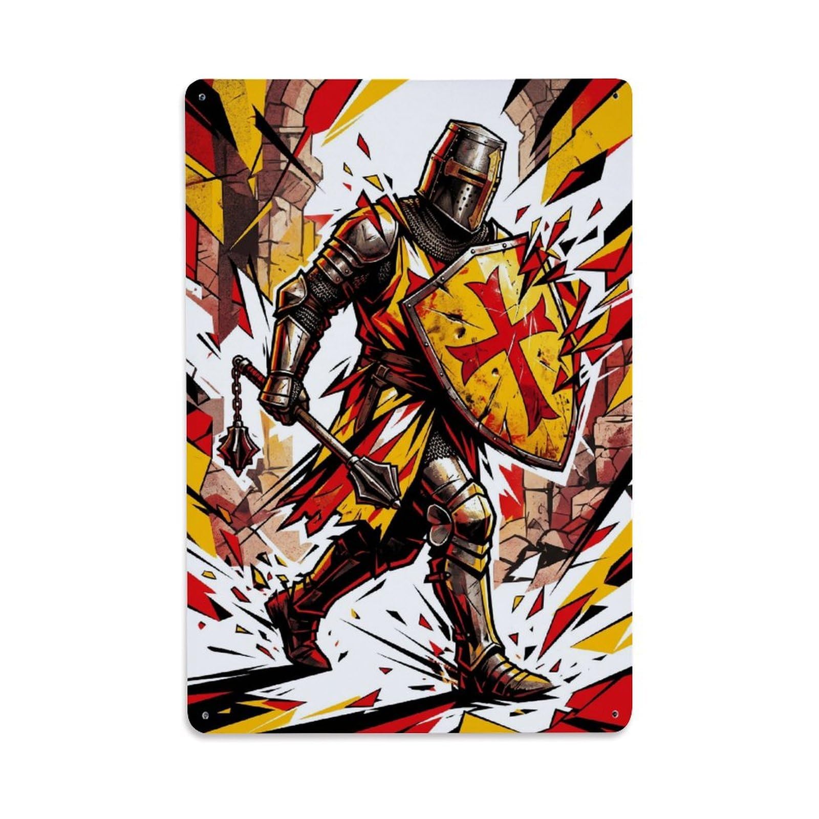 Olhnbad Style Shield Guard Crusader Knight Medieval Armour Fractured Metal Tin Sign