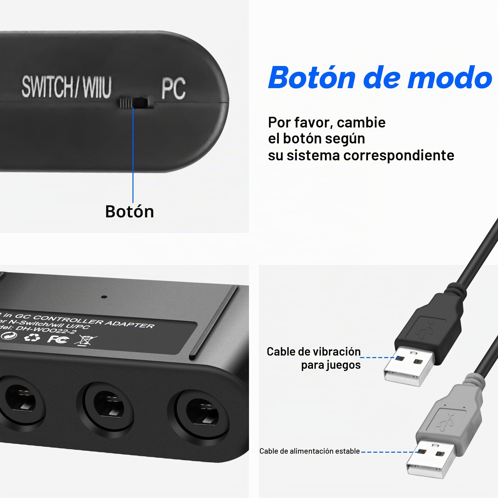 MEIRIYFA Adaptador de controlador Gamecube para Switch, compatible con Super Smash Bros, 4 puertos con características turbo y vibración