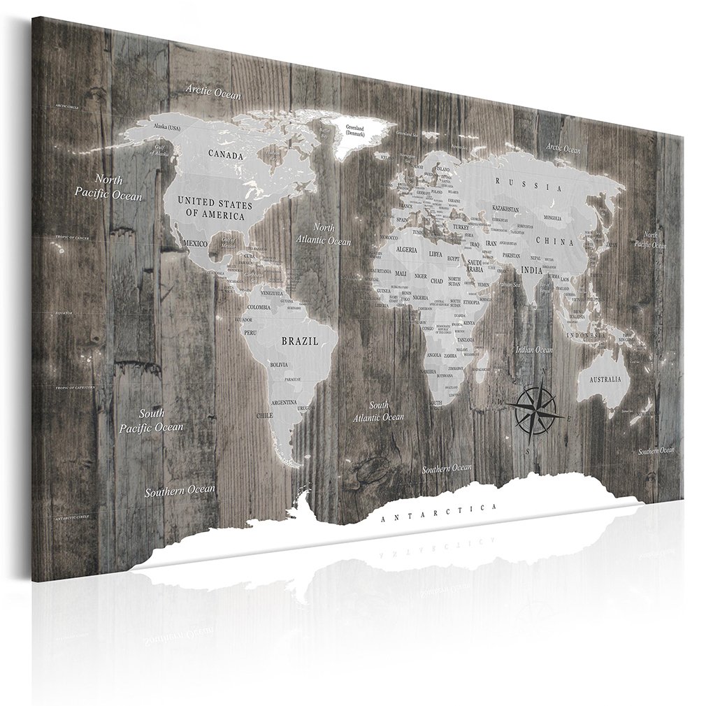 decomonkey Canvas World Map Pin Board with 50 pins - 47.2" x 31.5" / 120x80 cm Fibreboard on Grey Background Push pin Travel map Wall Art - English Lettering - Traveler's Bedroom Office Living Room โ image 1