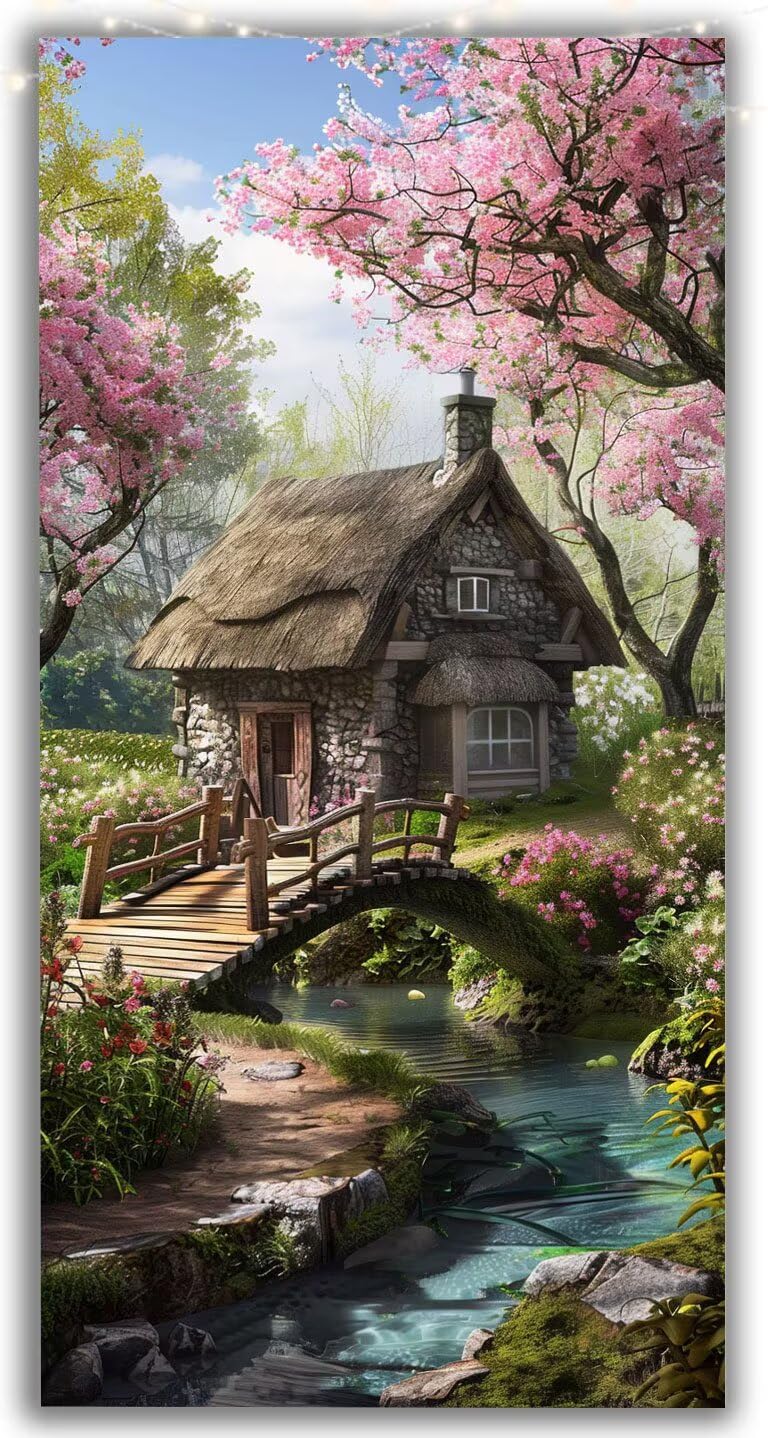 Obraz diamentowy 5D w domku 90 x 180 cm panorama – zestaw do malowania diamentami most (1) dla dorosłych XXL z okrągłymi kamieniami – "zrób to sam" kryształ stras, haft krzyżykowy, sztuka ścienna