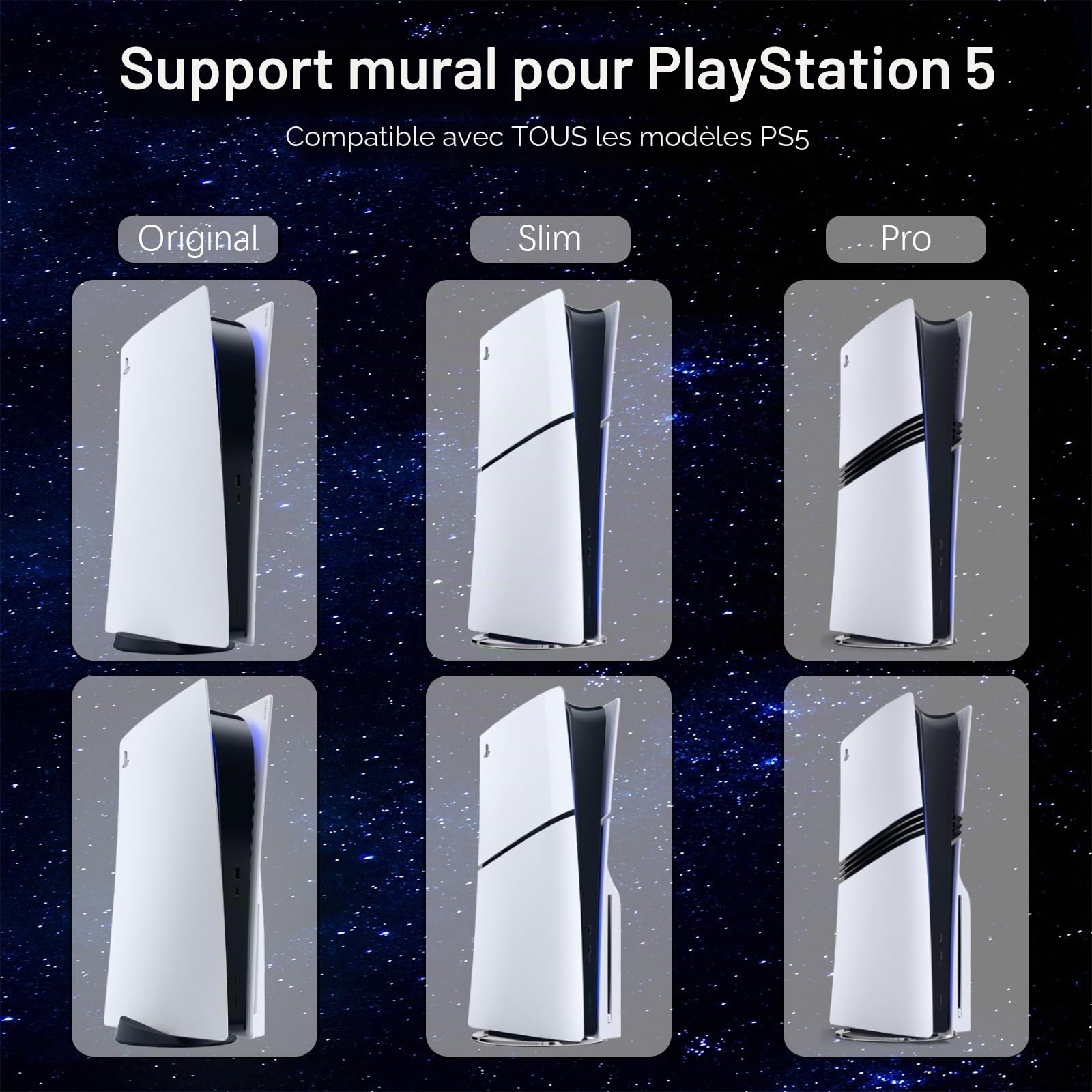 Hosanwell Support Mural pour PS5/PS5 Slim/PS5 Pro Console avec Station de Chargement avec Lumière RGB Multimode, Support Mural Compatible avec PS5 Disc & Digital Version