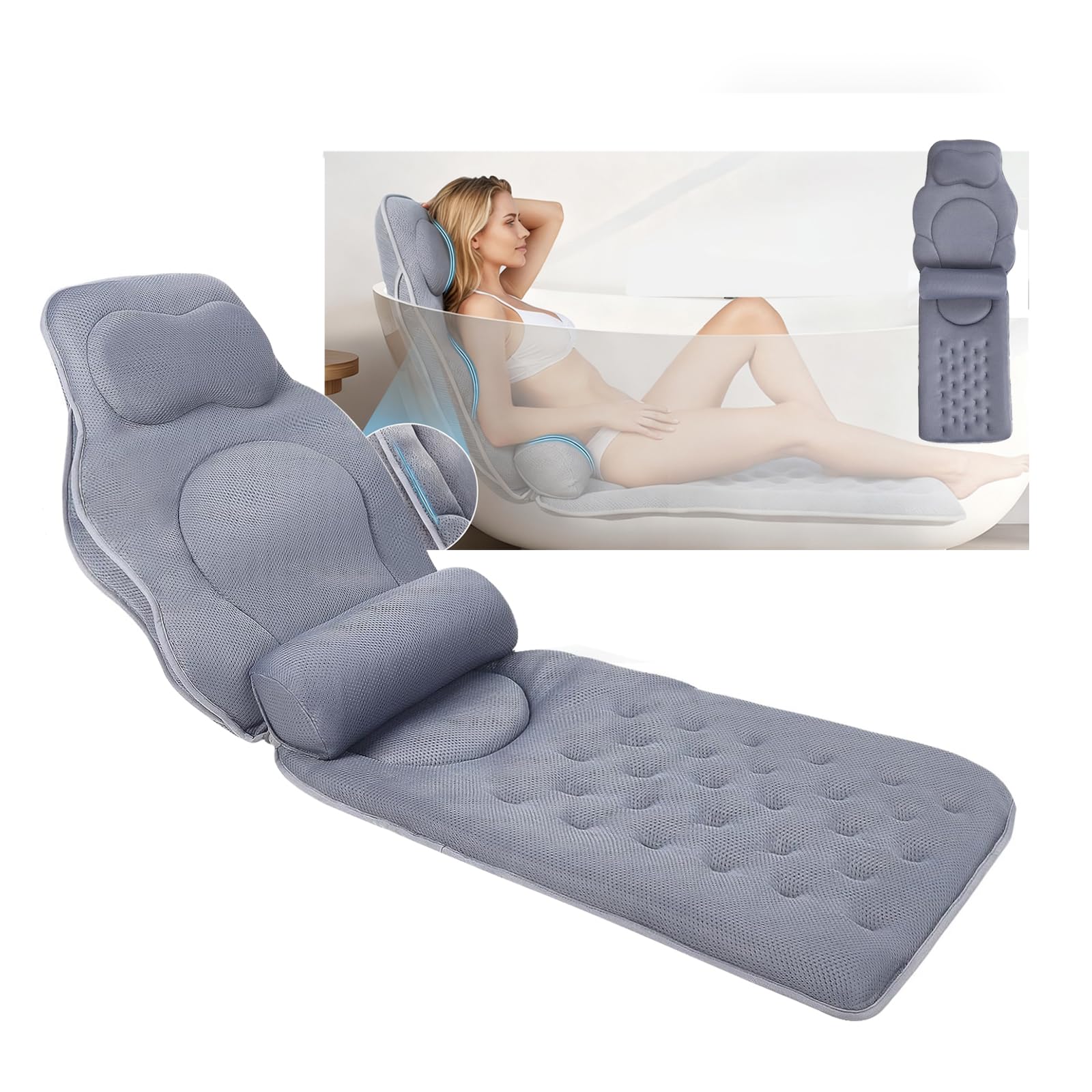 5.5 cm de grosor cuerpo completo B almohada de baño cuerpo completo y cojín para bañera reposacabezas cuello hombro apoyo comodidad relajación spa accesorios perfectos para inmersión en la bañera