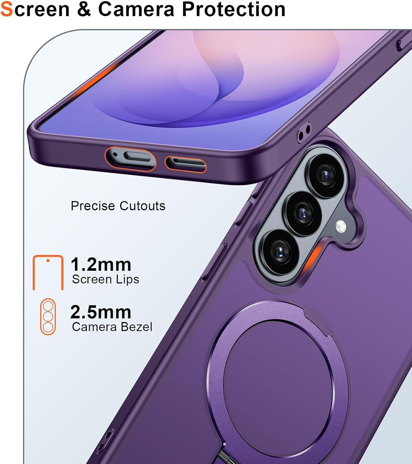 for Samsung Galaxy S26 Case with Magnetic Invisible Stand [Compatible with MagSafe] [Screen Protector] Military-Grade Shockproof,Translucent Matte Cover for S26 6.3'', Deep Purple