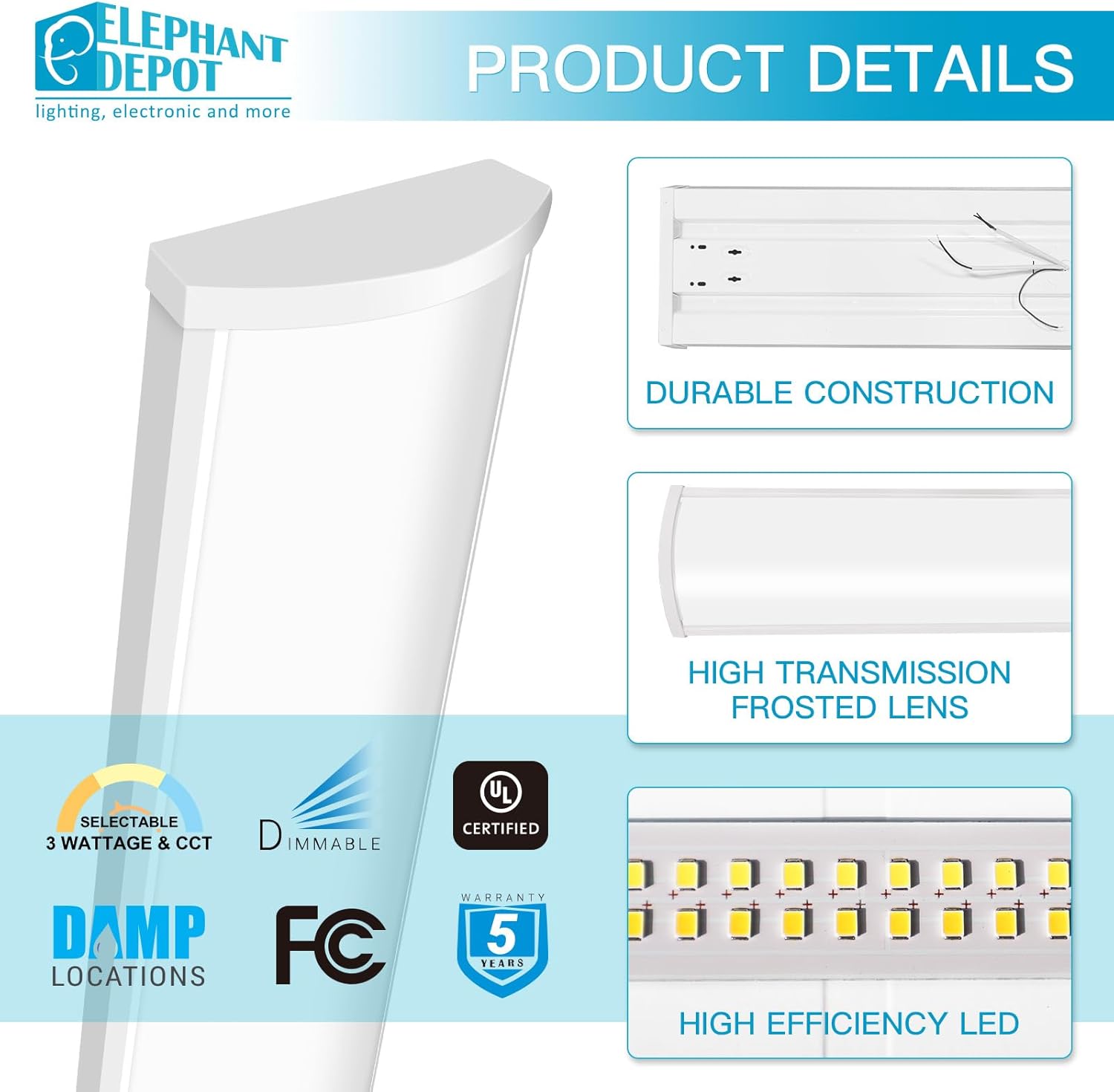 4FT LED Wraparound Light Fixture, 48 inch Kitchen Lighting Fixtures Ceiling, 54W 6210LM,3500-5000K, 120-277V Commercial 4FT Led Light Fixtures for Laundry Room,Closet,Garage,UL(0-10 v dimming!)