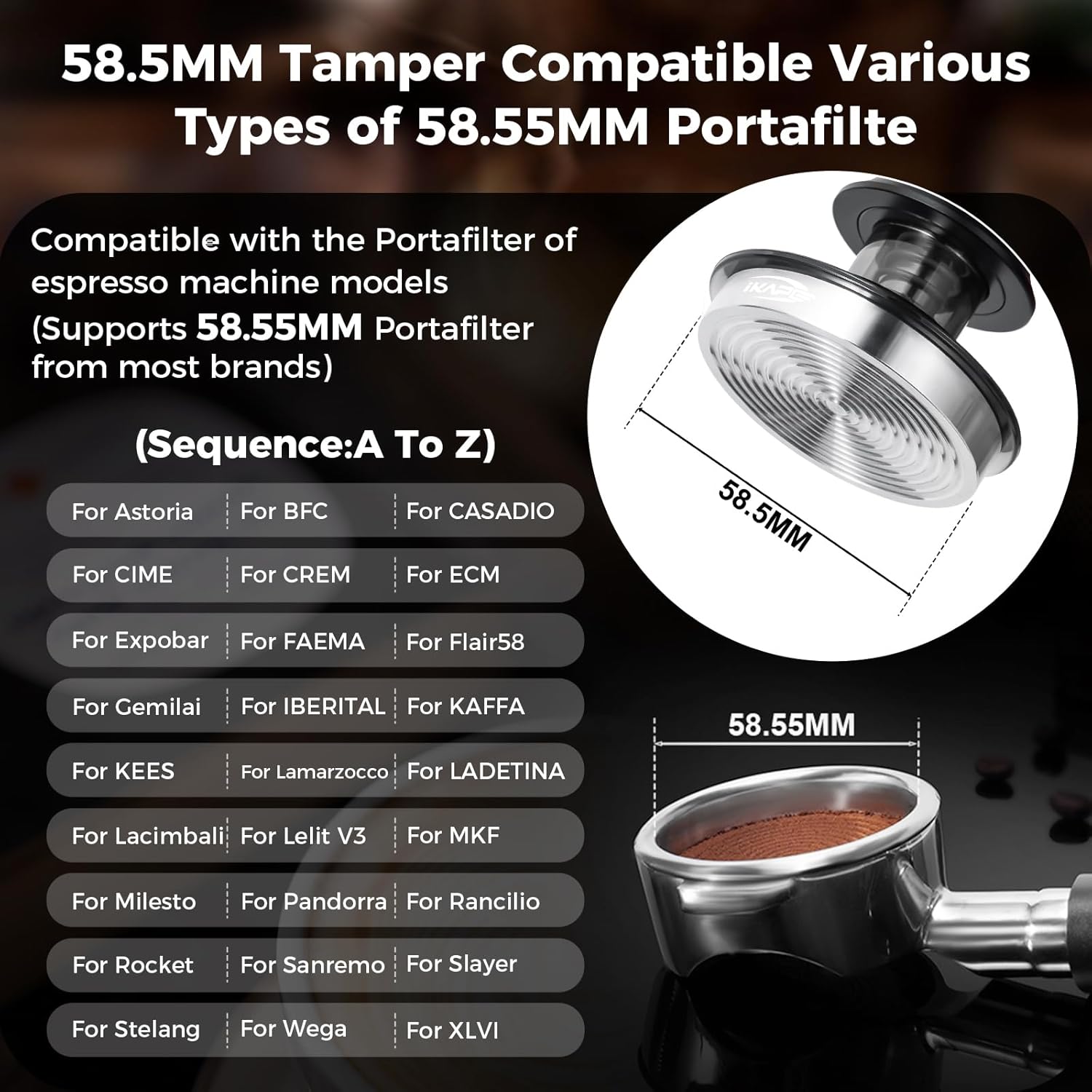 IKAPE 58.35mm Semi-Transparent Espresso Coffee Tamper, Premium Barista Coffee Tamper with Calibrated Spring Loaded, Threaded Stainless Steel Base Tamper for Espresso Machine(New Upgrade)
