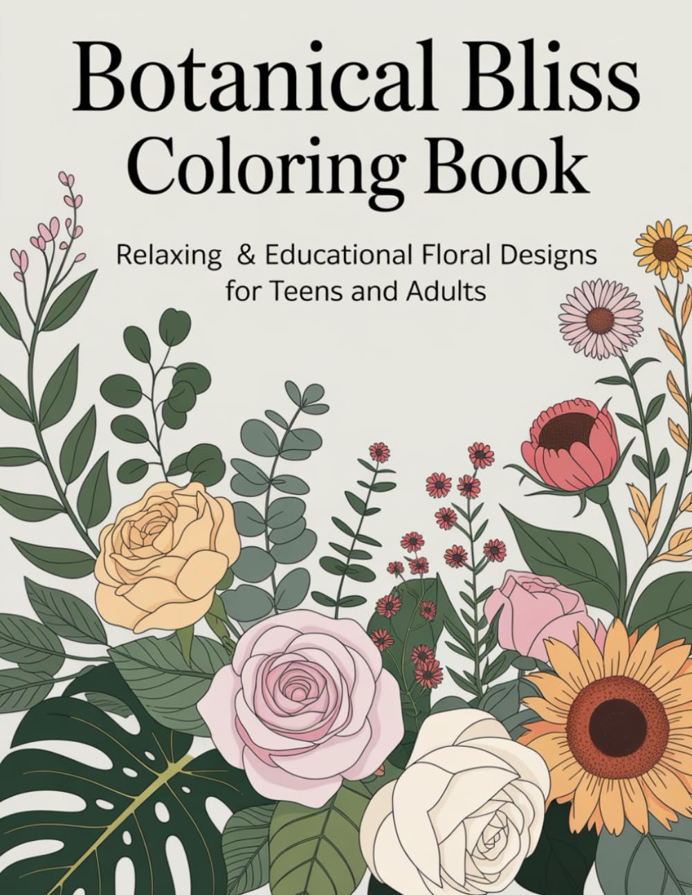 Botanical Bliss Coloring Book: Relaxing & Educational Floral Designs for Teens and Adults