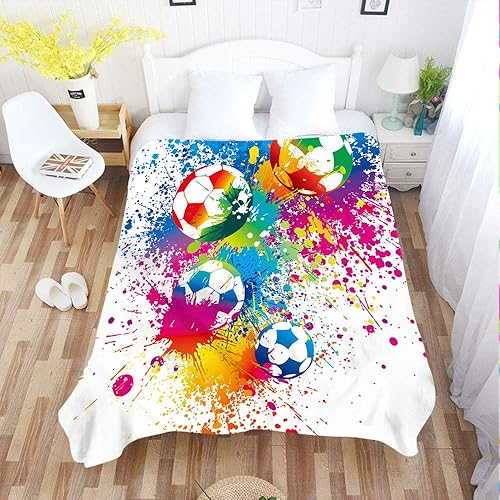 Miniatura 2 de Moslion Manta de fútbol para deportes de pasión, color arco iris, bolas de fútbol, Doodle Blot manta de lunares tamaño king de franela de 59.8 x