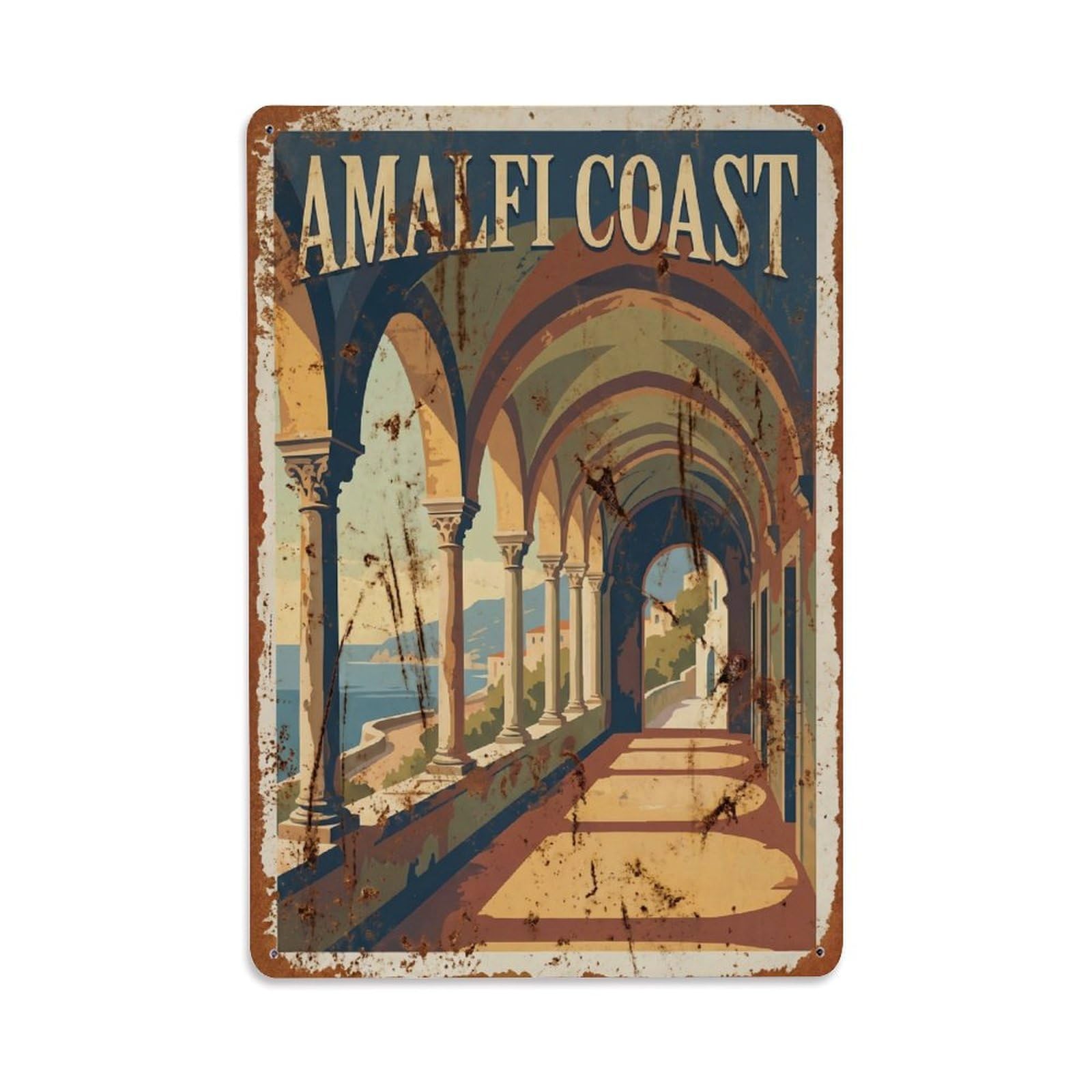 Vintage Travel Colonnade Italy Arched Metal Tin Sign