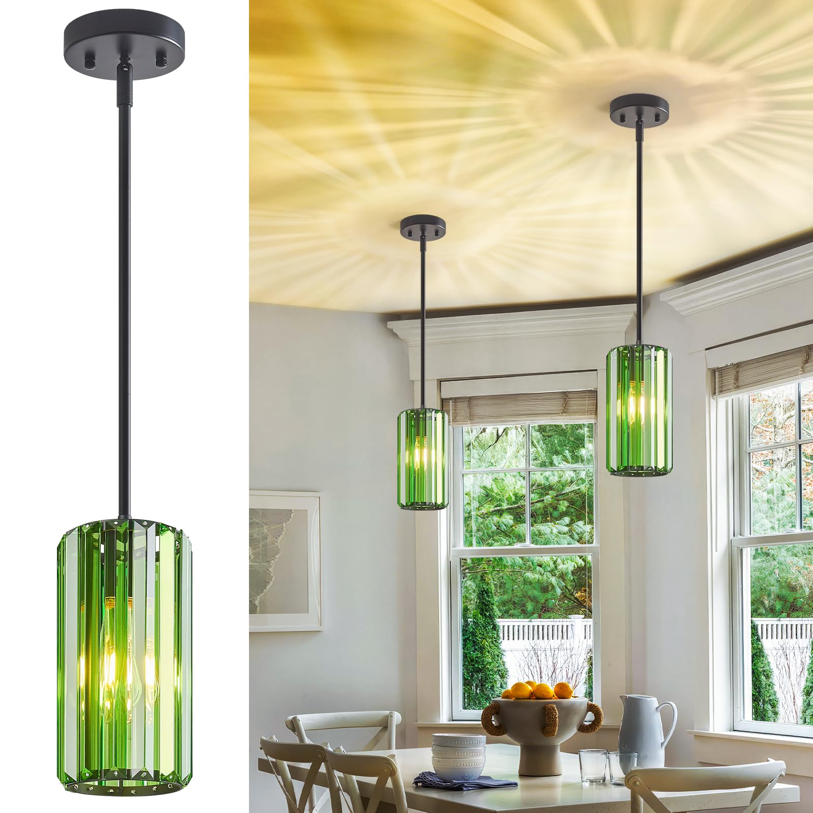 Photo 1 of zhllmq Modern Crystal Pendant Light Mini Dark Green Chandeliers Adjustable Pendant Lights Fixture for Kitchen Island Dinning Room Corridor Bedroom(Dark Green 3-Pack)