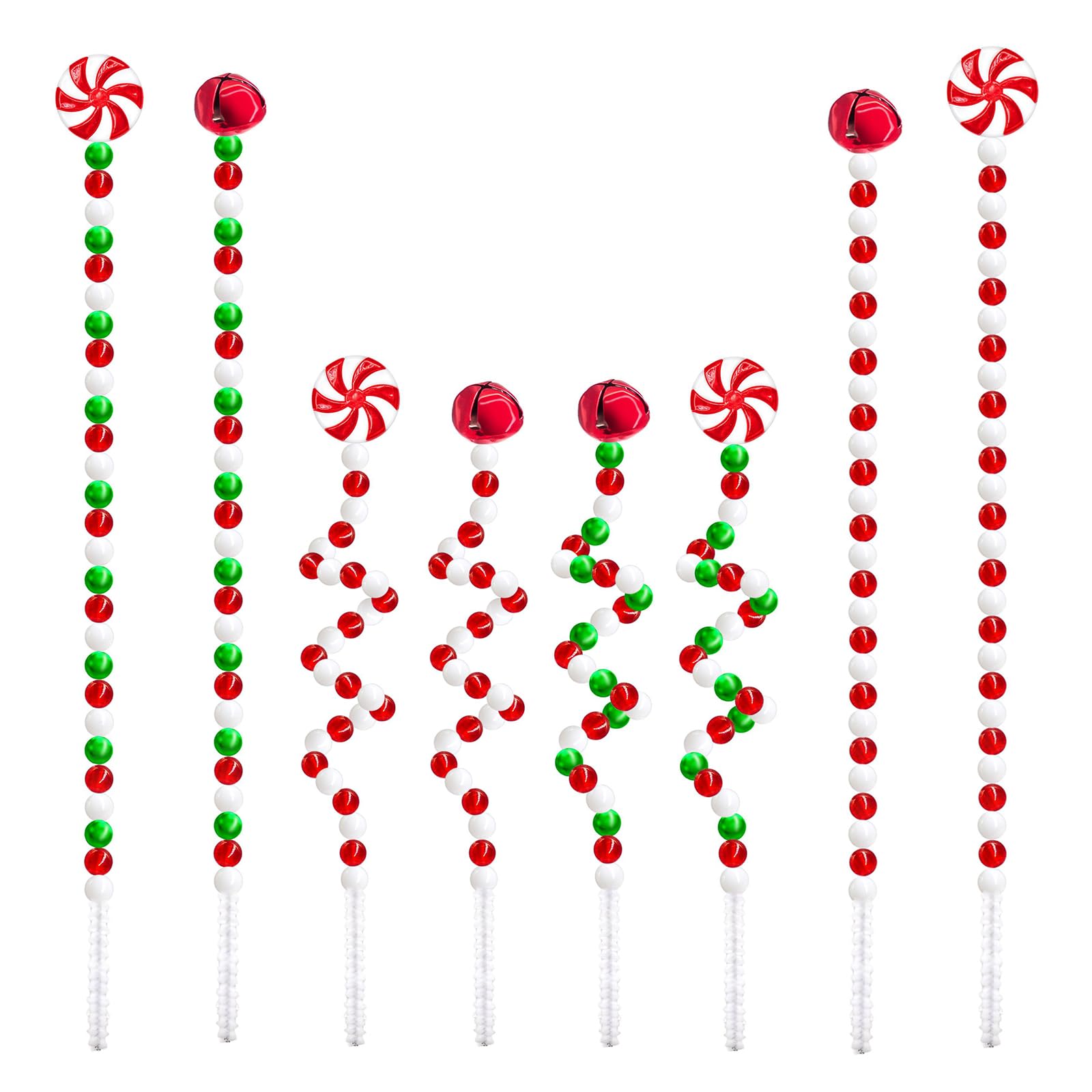 TOPWAYS Bells Candy Cane Christmas Tree Decorations, 8Pcs Red and Green Christmas Candy Bell Tree Ornaments for Xmas Tree Decorations DIY Crafts Christmas Part Supplies