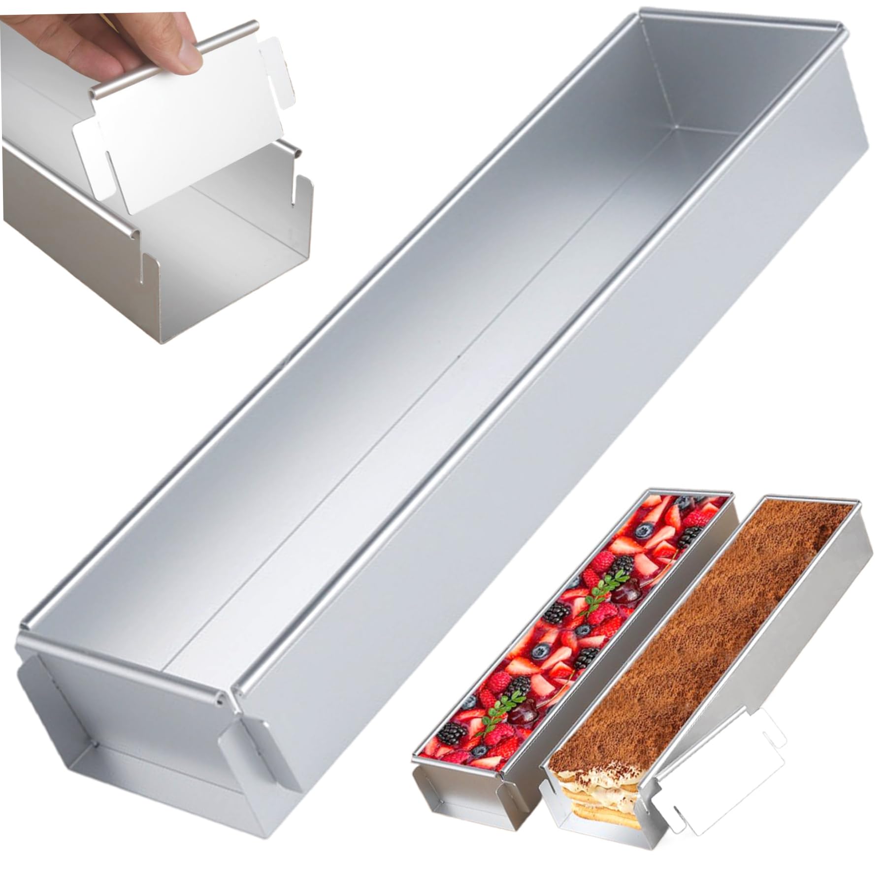Pastoralist Rectangle Cake Pan, 41.7x10x6cm Aluminum Alloy Tiramisu Pan with Removable Baffle Plate, Ice Cream Cake Mold for Kitchen Bakery
