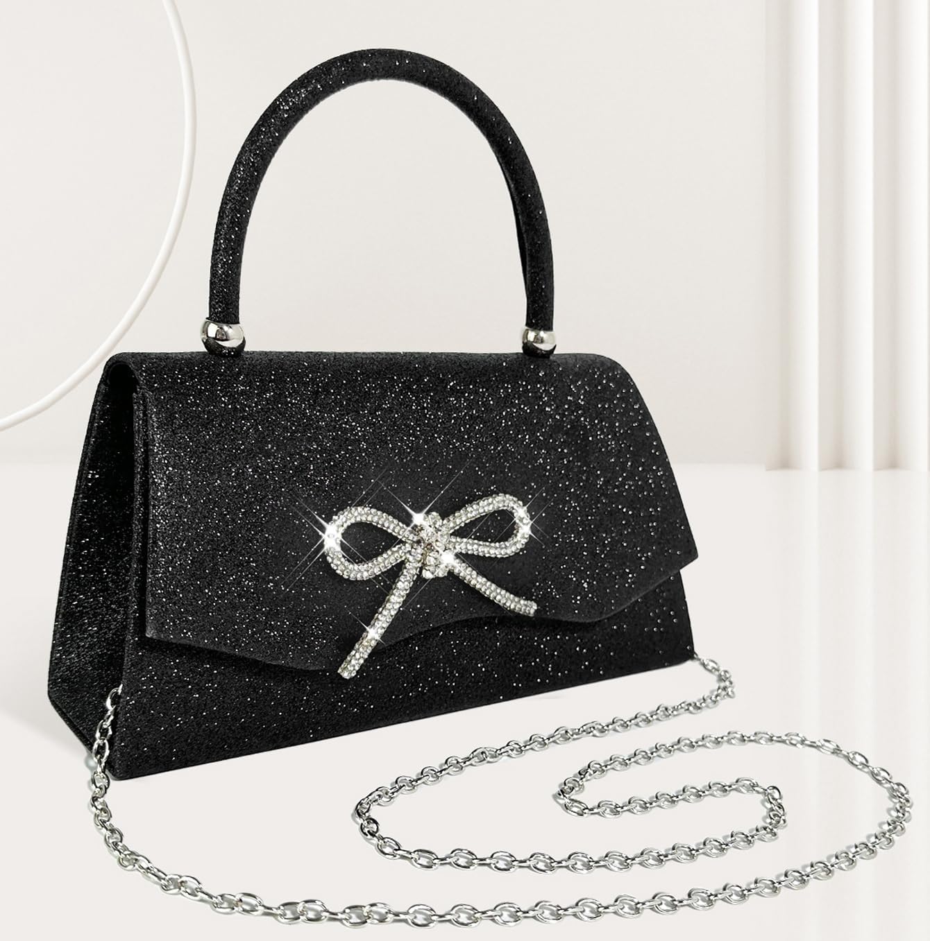 Womens Evening Bag Sparkly Bow Clutch Purse Wedding Party Purses Glitter Rhinestone Cocktail Prom Handbags - Image 6