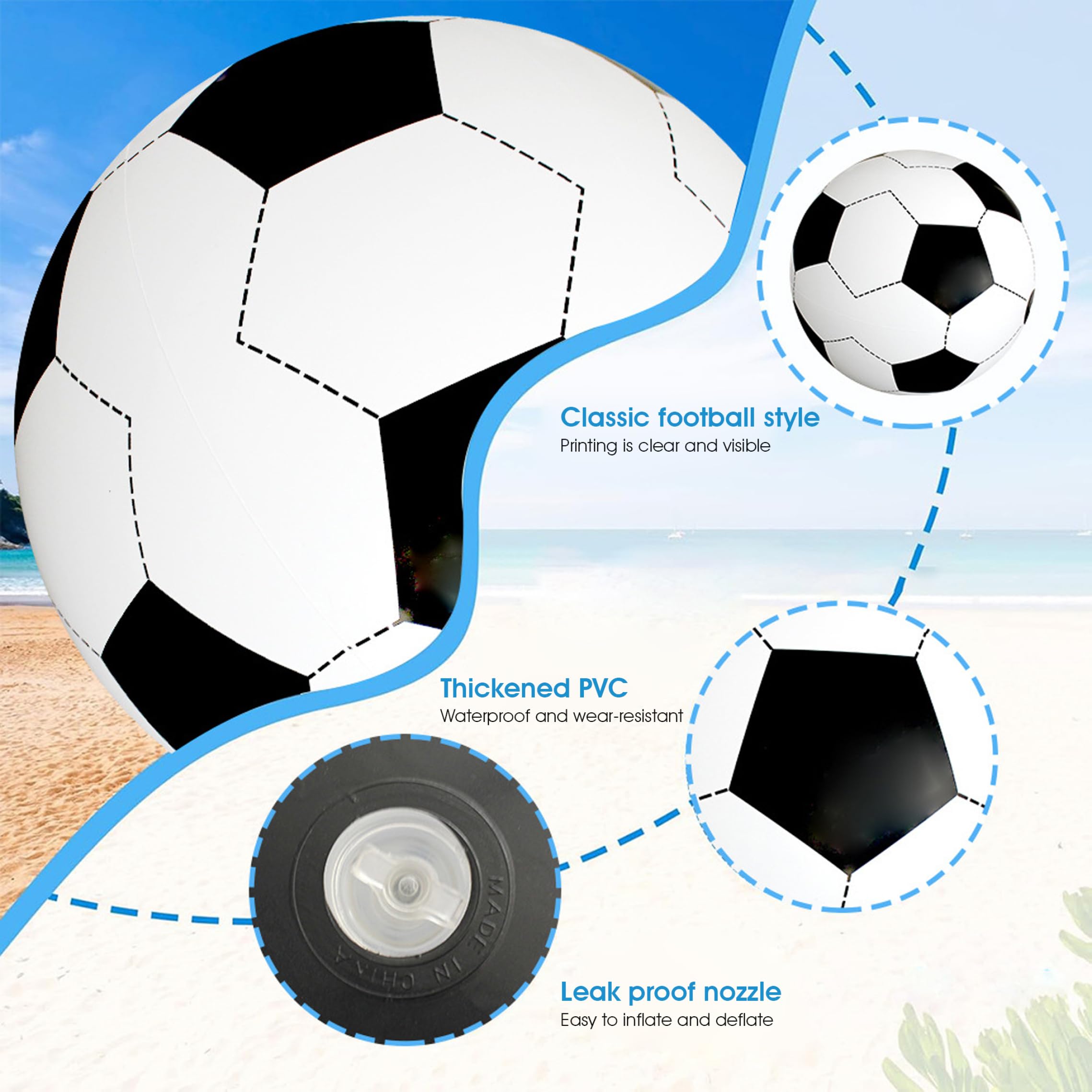 Palloni da calcio gonfiabili da 2 pezzi, palloni gonfiabili giganti da 47 pollici in PVC spesso per divertimento in piscina all'aperto giardino sulla spiaggia