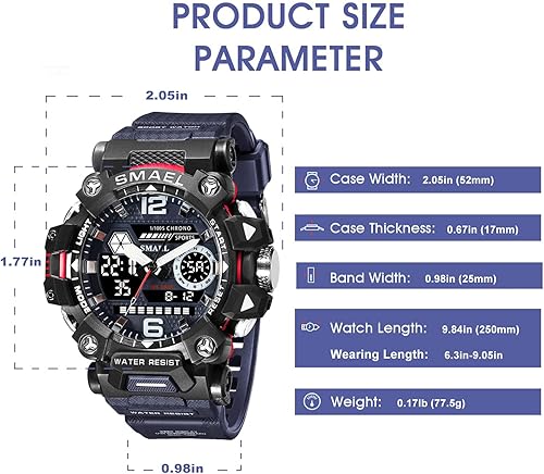 Miniatura 6 de Reloj militar para hombre al aire libre LED Digital Reloj impermeable táctico ejército de muñeca Relojes deportivos para hombres 8072