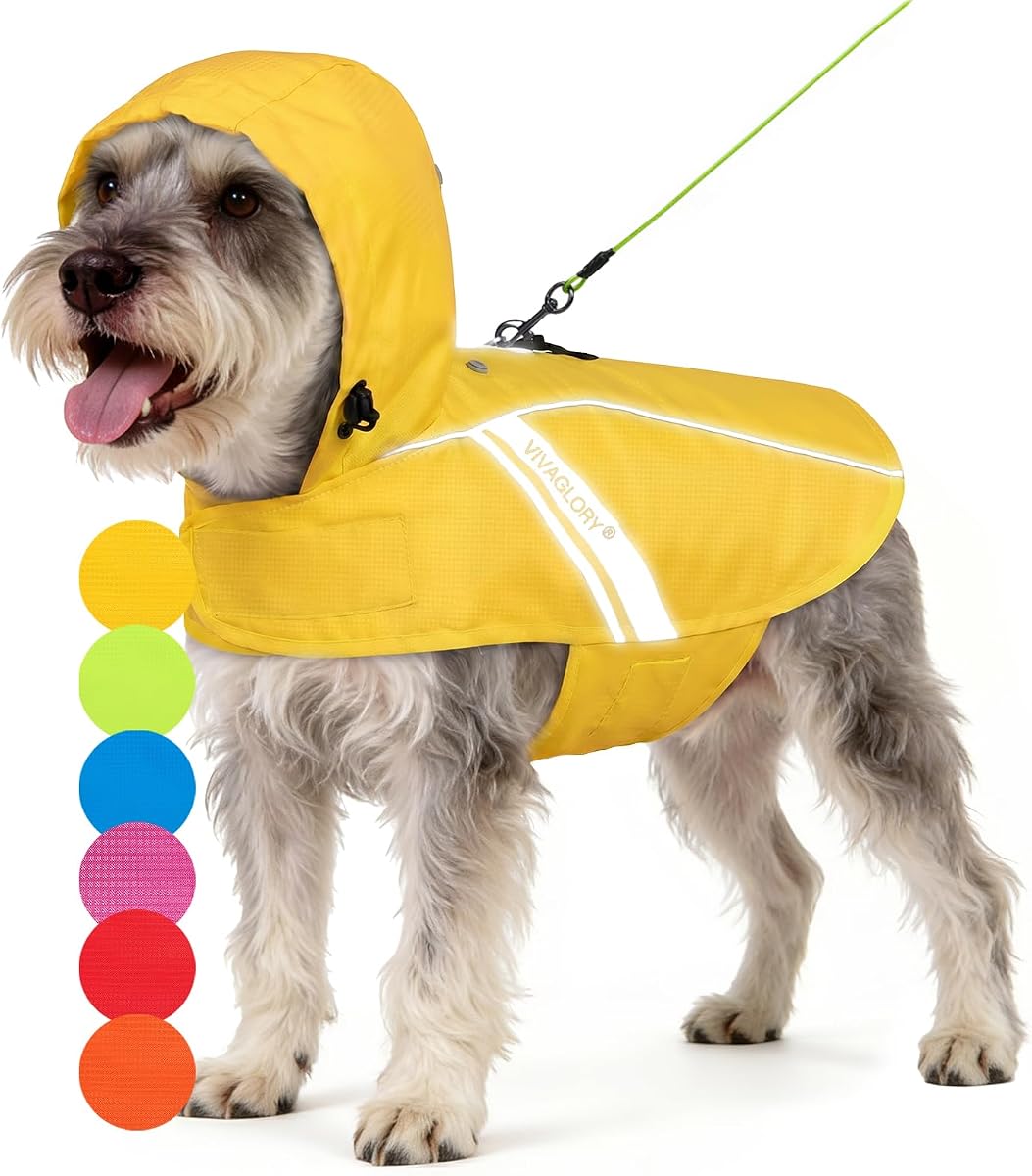 VIVAGLORY Dog Raincoat Wetoff Dog Rain Coat, M, Yellow | Rain Jacket with Hood & Harness Hole, Waterproof & Lightweight for Puppy Doggy Pet