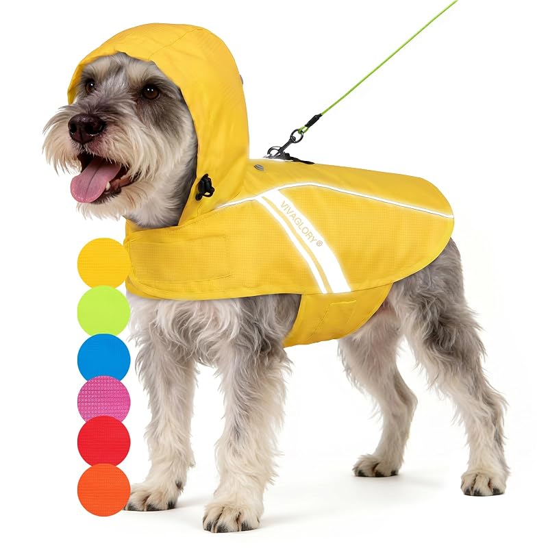 Capa de chuva para cães em poliéster com detalhes refletivos VIVAGLORY, Amarela, tamanho M