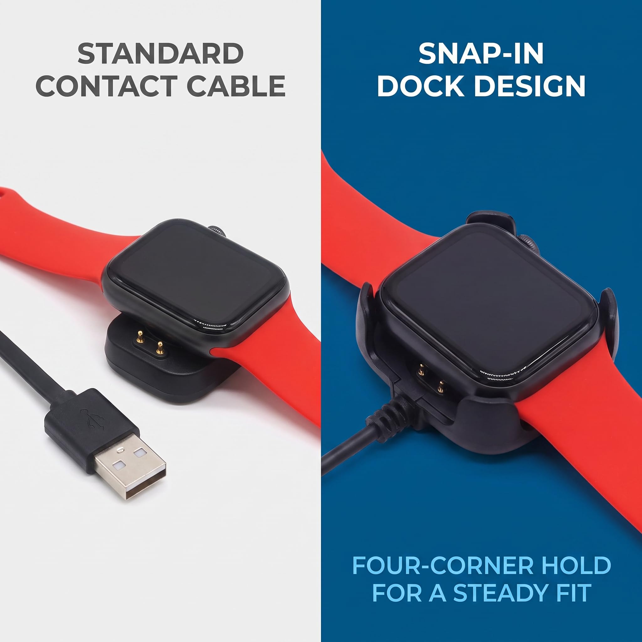 Schwarzes Ladekabel für HW22 Smartwatch, Smartwatch, magnetisches Ladegerät, Federhalterung, USB-Adapterkabel (30 cm), Smartwatch-Kabel und Ladegeräte