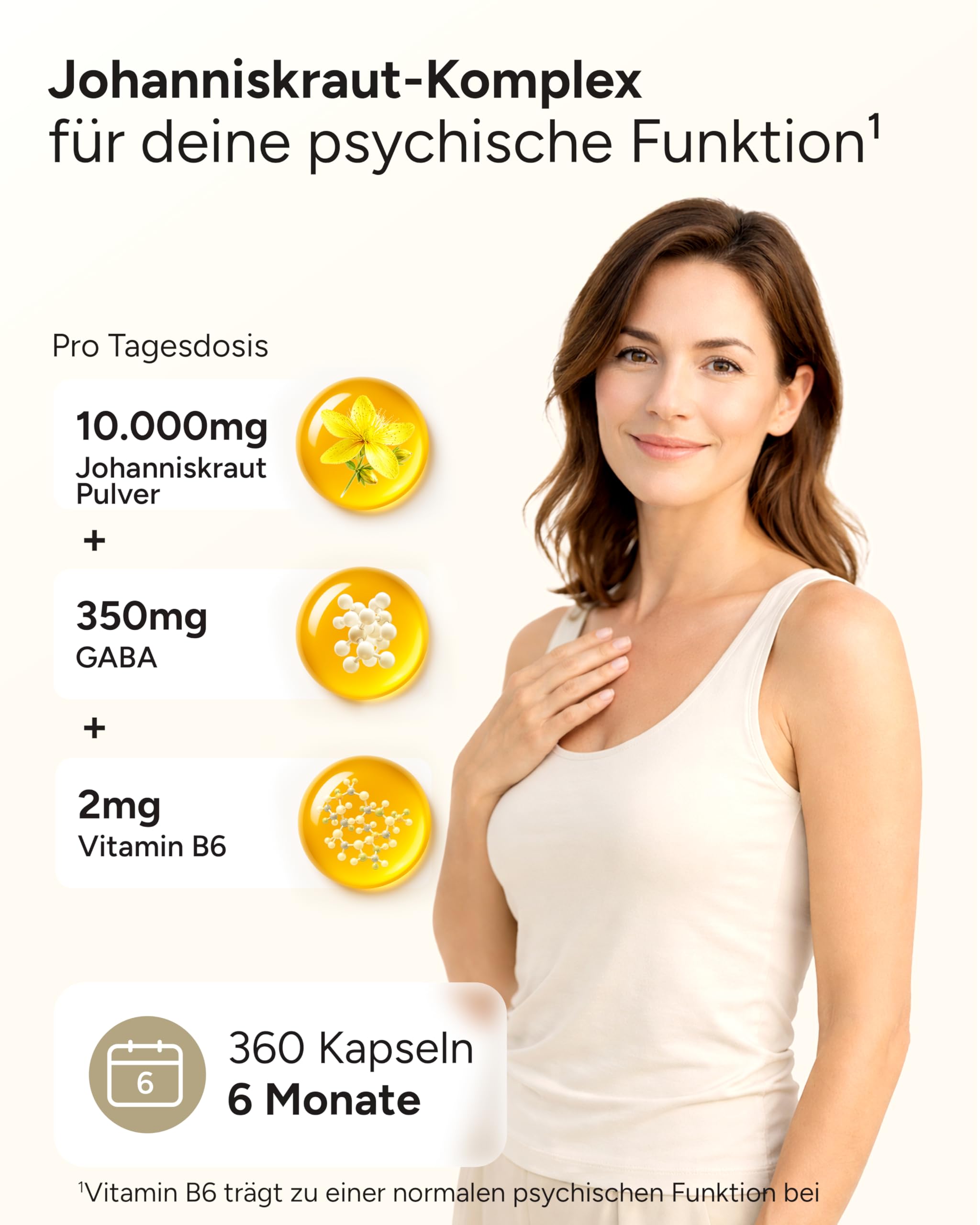 360 Johanniskraut Kapseln hochdosiert - 1000mg Johanniskraut-Extrakt mit GABA & L-Tryptophan - pflanzlicher Stimmungsaufheller hochdosiert - Stimmungszauber - 6 Monatsvorrat