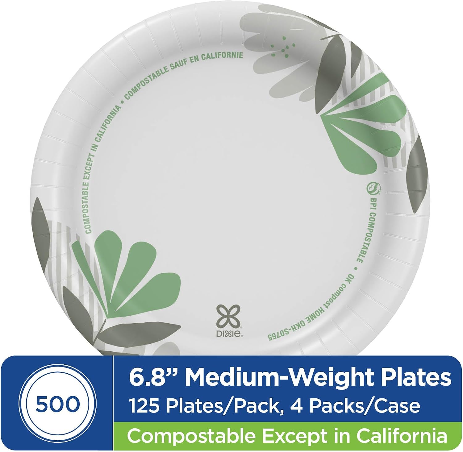 Dixie 6.8 Inch Medium-Weight Paper Plates By GP PRO, Pathways Botanical Design, 500 Count (125 Disposable Plates Per Pack, 4 Packs Per Case), UX7WS image 2